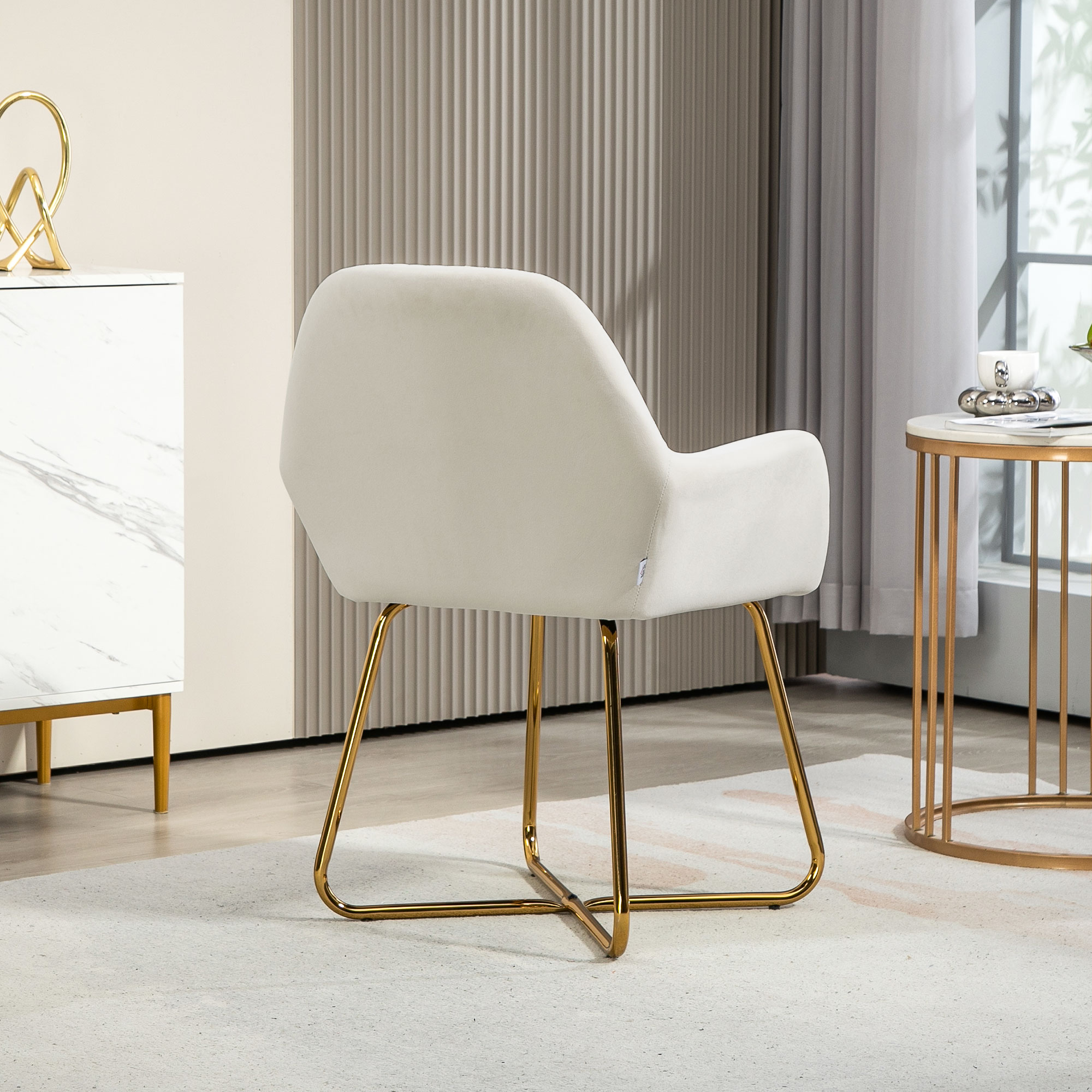 HOMCOM Modern Arm Chair Set of 2 Upholstered Accent Chair with Metal Base for Living Room Cream White 7