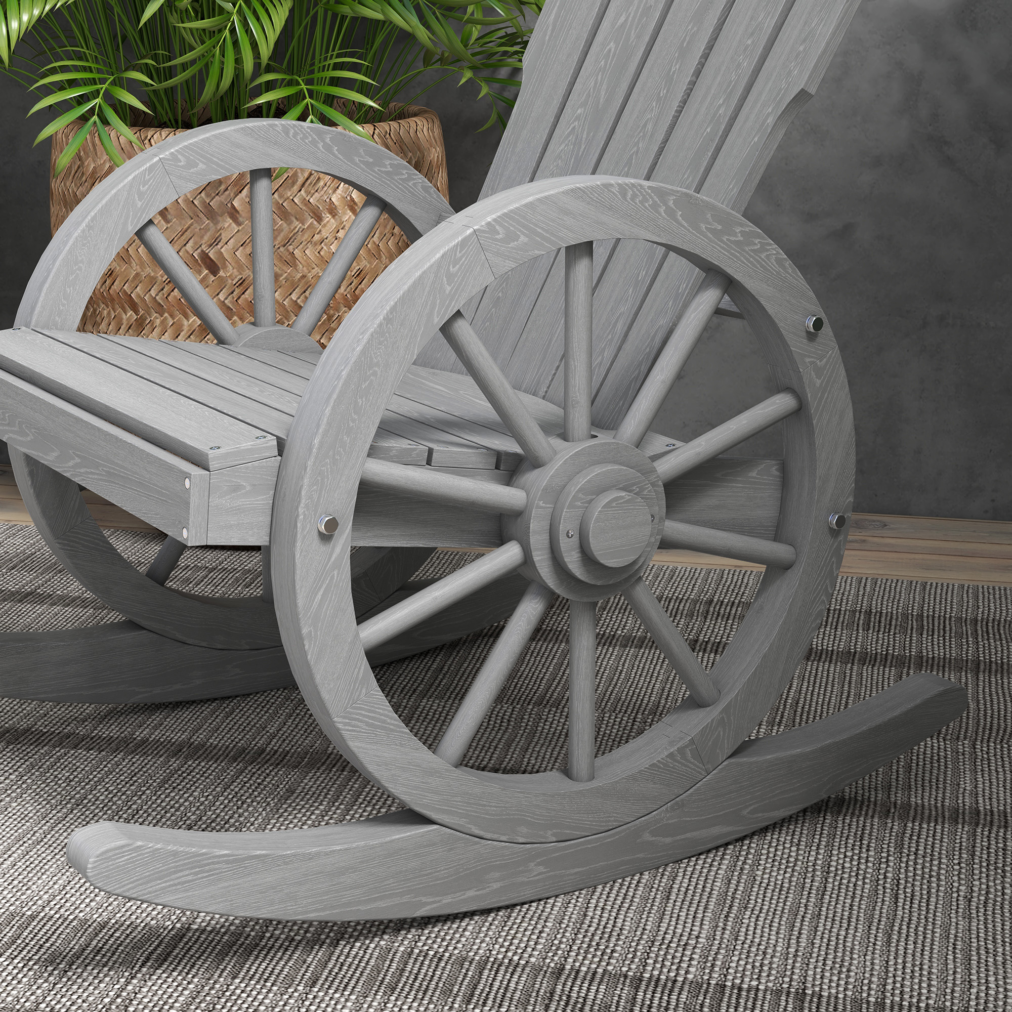 Outsunny Wooden Adirondack Rocking Chair Reclining Armchair Outdoor Garden Furniture Patio Porch Rocker Grey 8