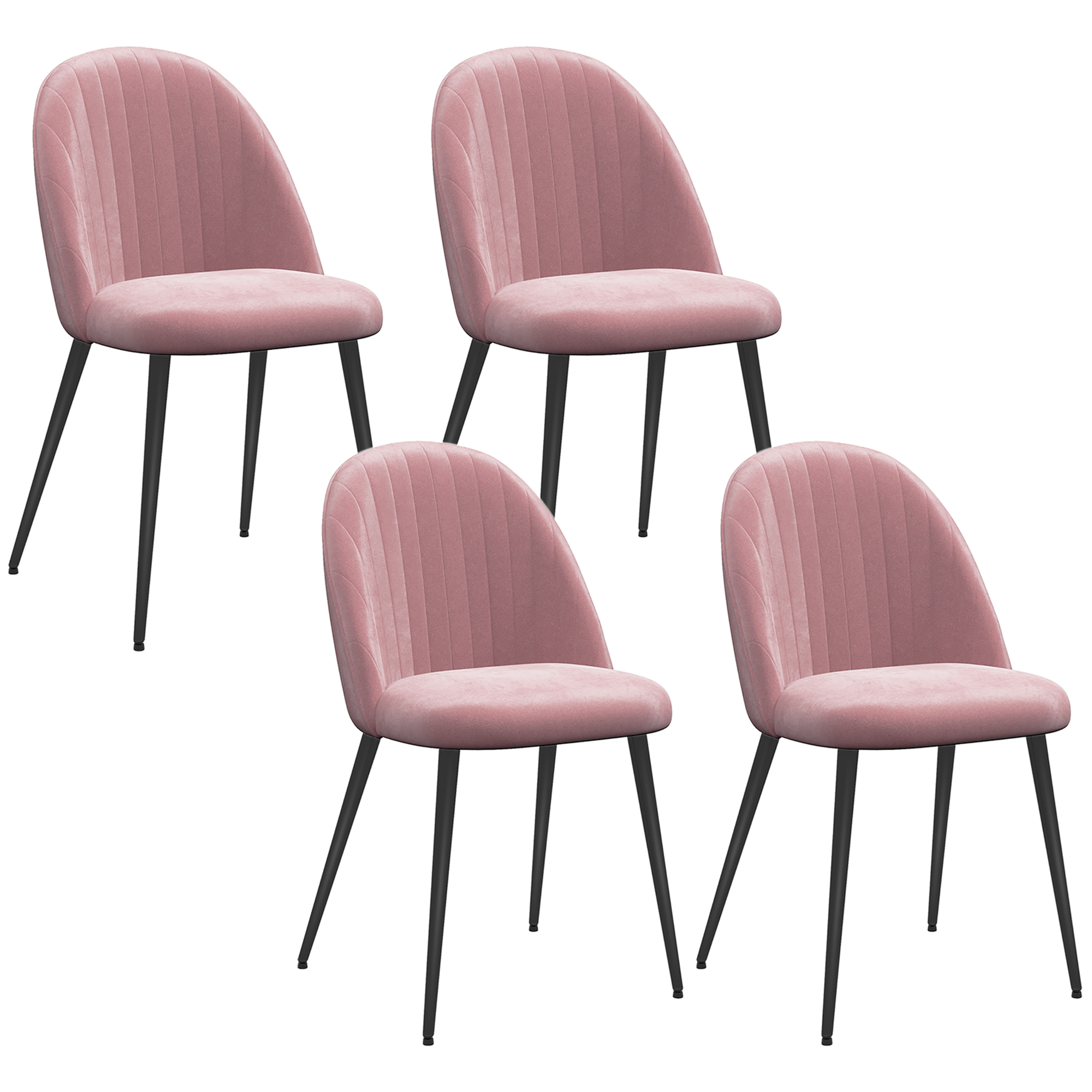HOMCOM Pack de 4 Sillas de Comedor Modernas Sillas de Cocina Tapizada en Terciopelo con Respaldo Alto 50x52x83 cm Rosa Palo | Aosom España
