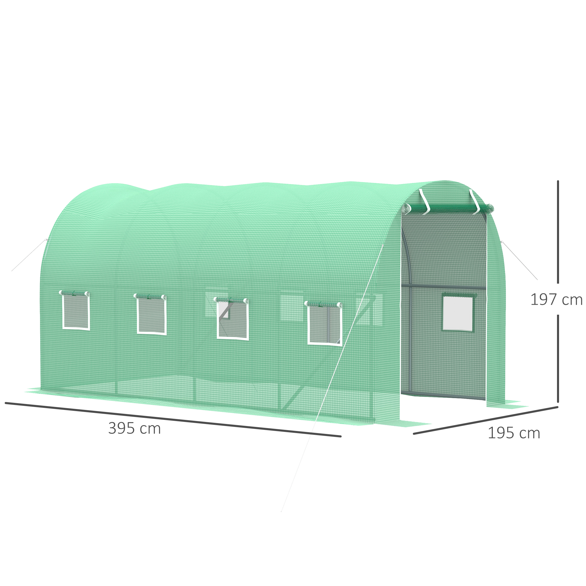 Outsunny Walk-in Polytunnel Greenhouse, Outdoor Garden Tunnel Greenhouse Tent with Zipped Roll-Up Door and 8 Mesh Windows, 4 x 2M 3
