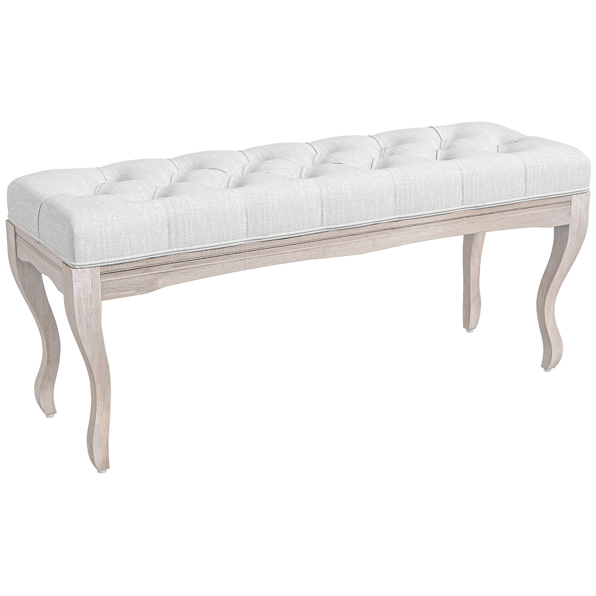 HOMCOM Banco para Pie de Cama con Pies de Madera y Asiento Acolchado Carga 120 kg para Entrada Pasillo 110x37x49 cm Crema | Aosom España