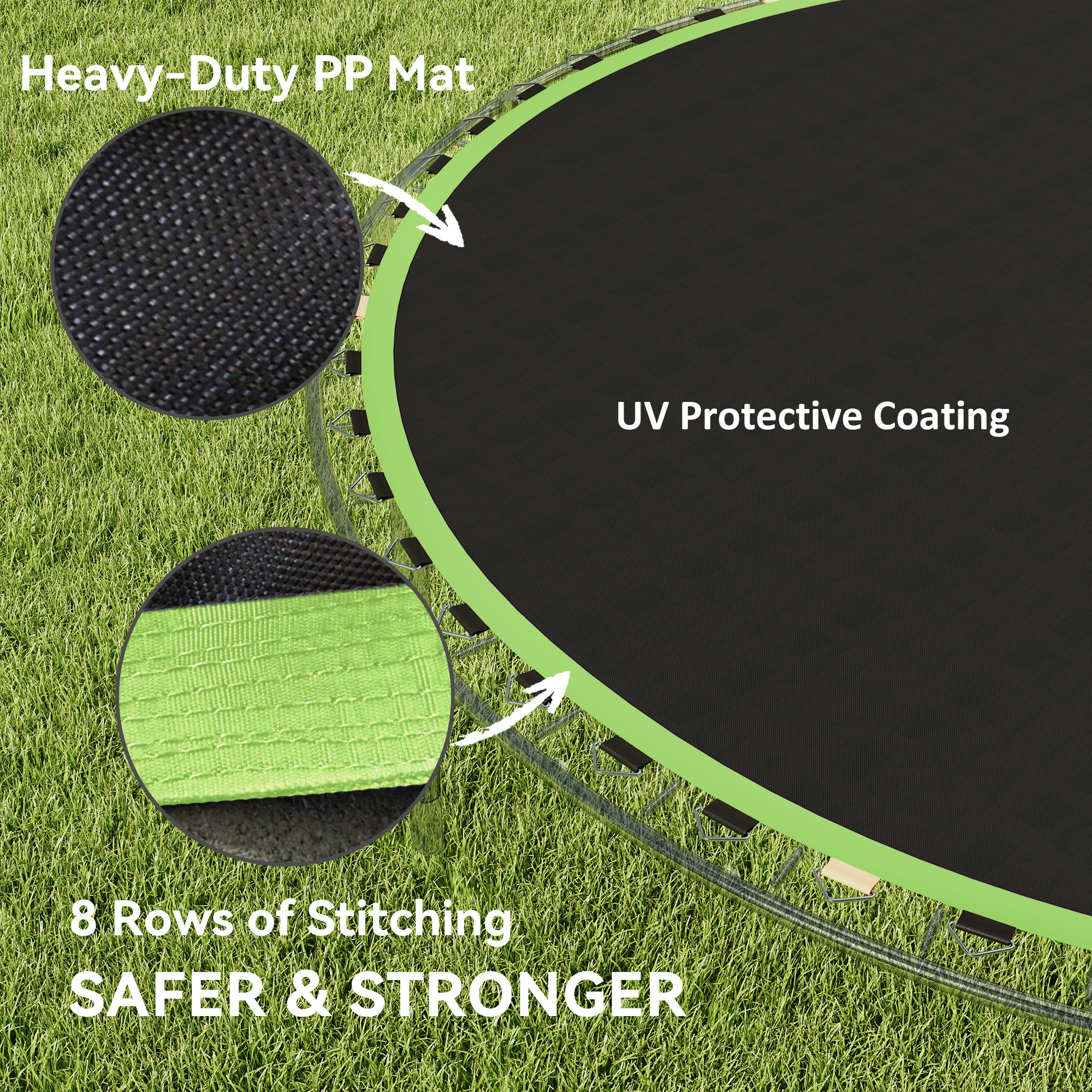 SPORTNOW Trampoline Replacement Mat with Spring Pull Tool, 42 V-Hooks, for 8ft Trampoline using 14cm Springs, Green 5