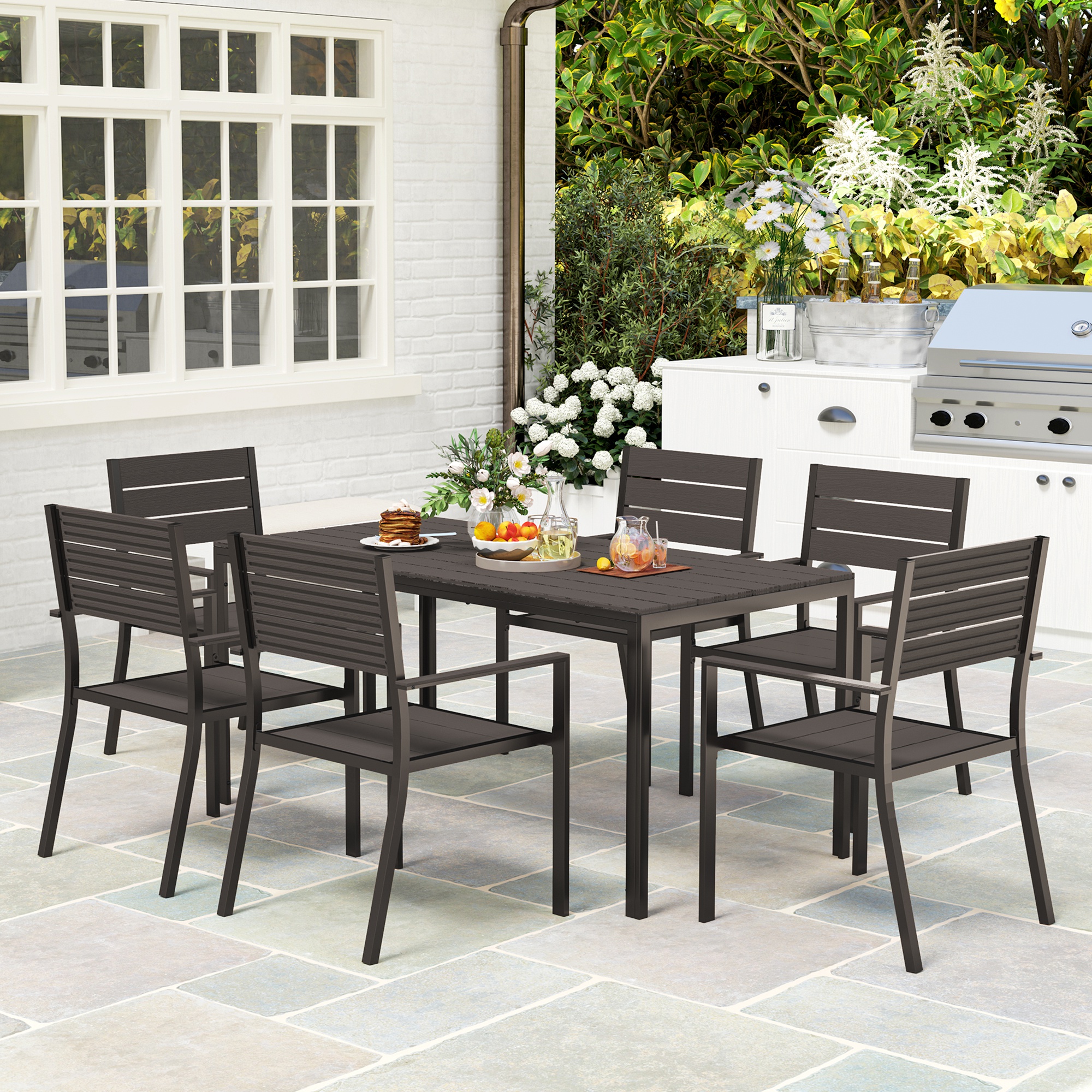 Outsunny Seven-Piece Outdoor Dining Set - Brown