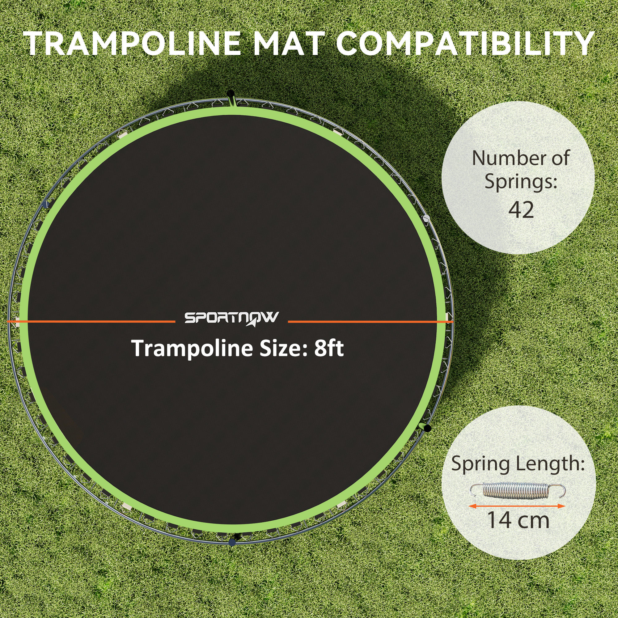 SPORTNOW Trampoline Replacement Mat with Spring Pull Tool, 42 V-Hooks, for 8ft Trampoline using 14cm Springs, Green 4