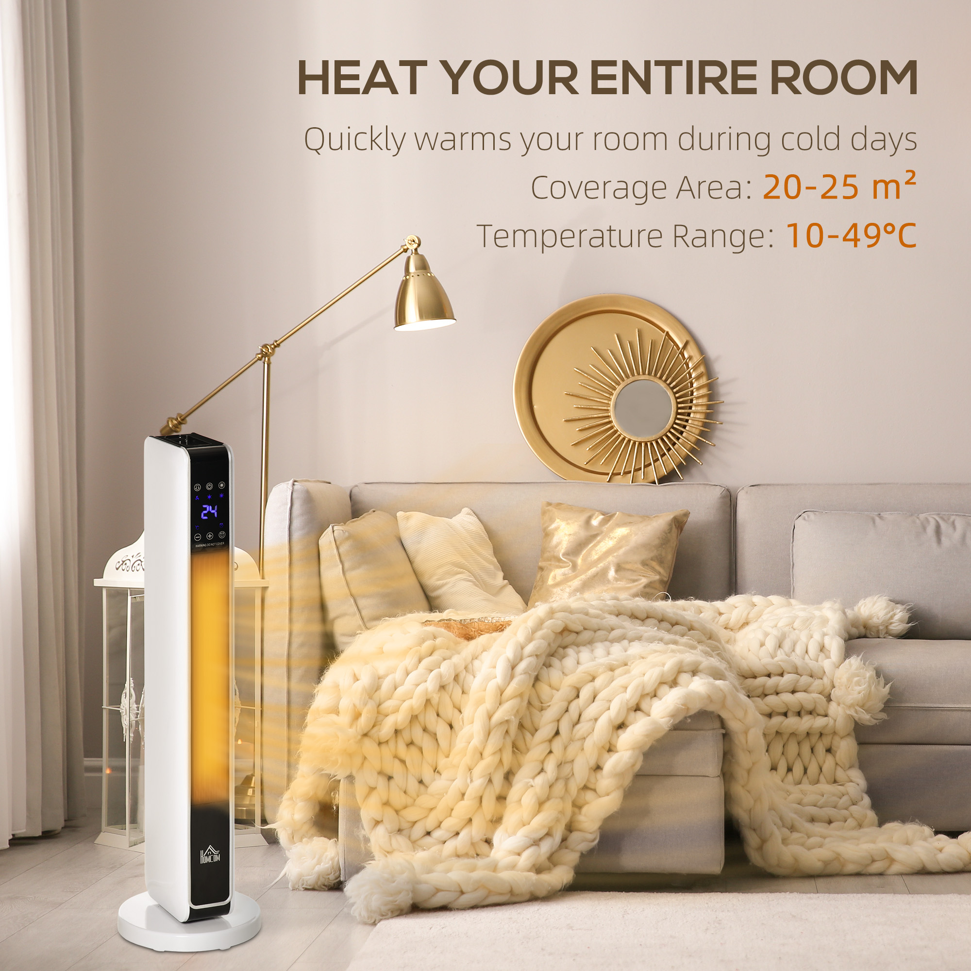 HOMCOM 1100W/2200W Space Heater with 65° Oscillation & 8-Hour Timer and Overheat & Tip Over Protection, Room Heater with 2 Heat and Fan for Bedroom, 29 inch 4