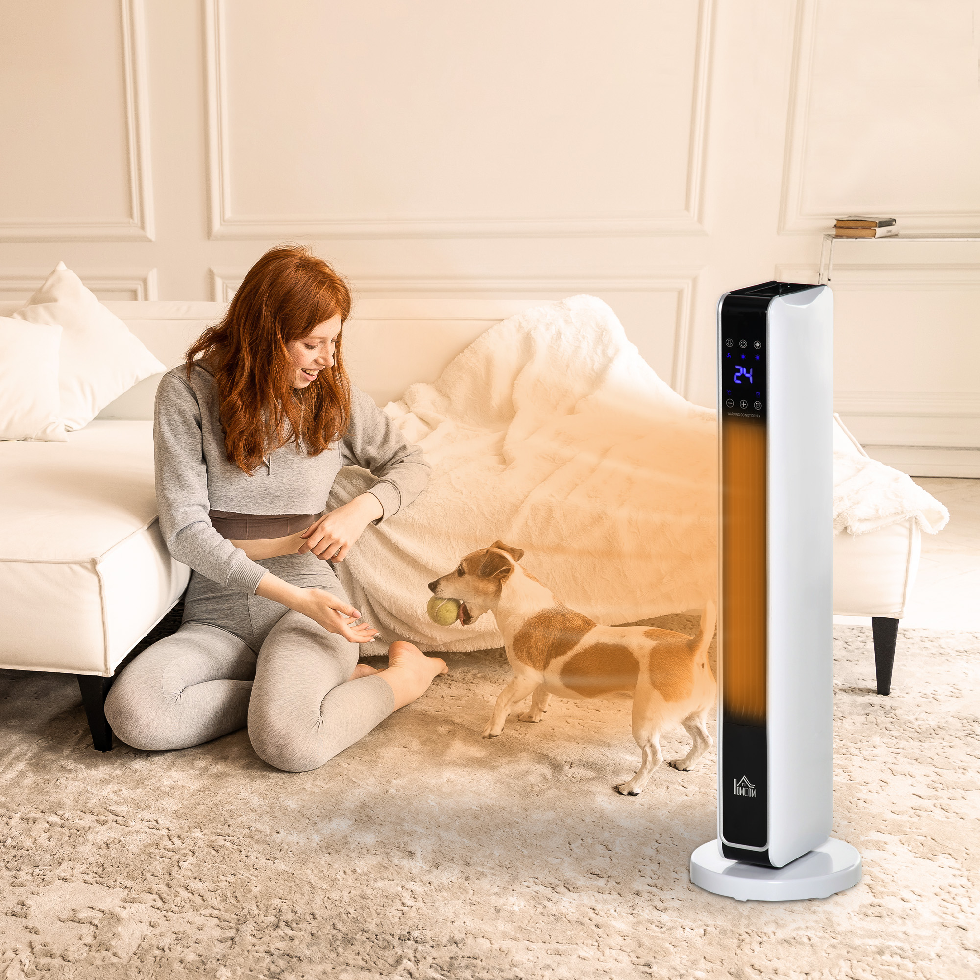 HOMCOM 1100W/2200W Space Heater with 65° Oscillation & 8-Hour Timer and Overheat & Tip Over Protection, Room Heater with 2 Heat and Fan for Bedroom, 29 inch 2