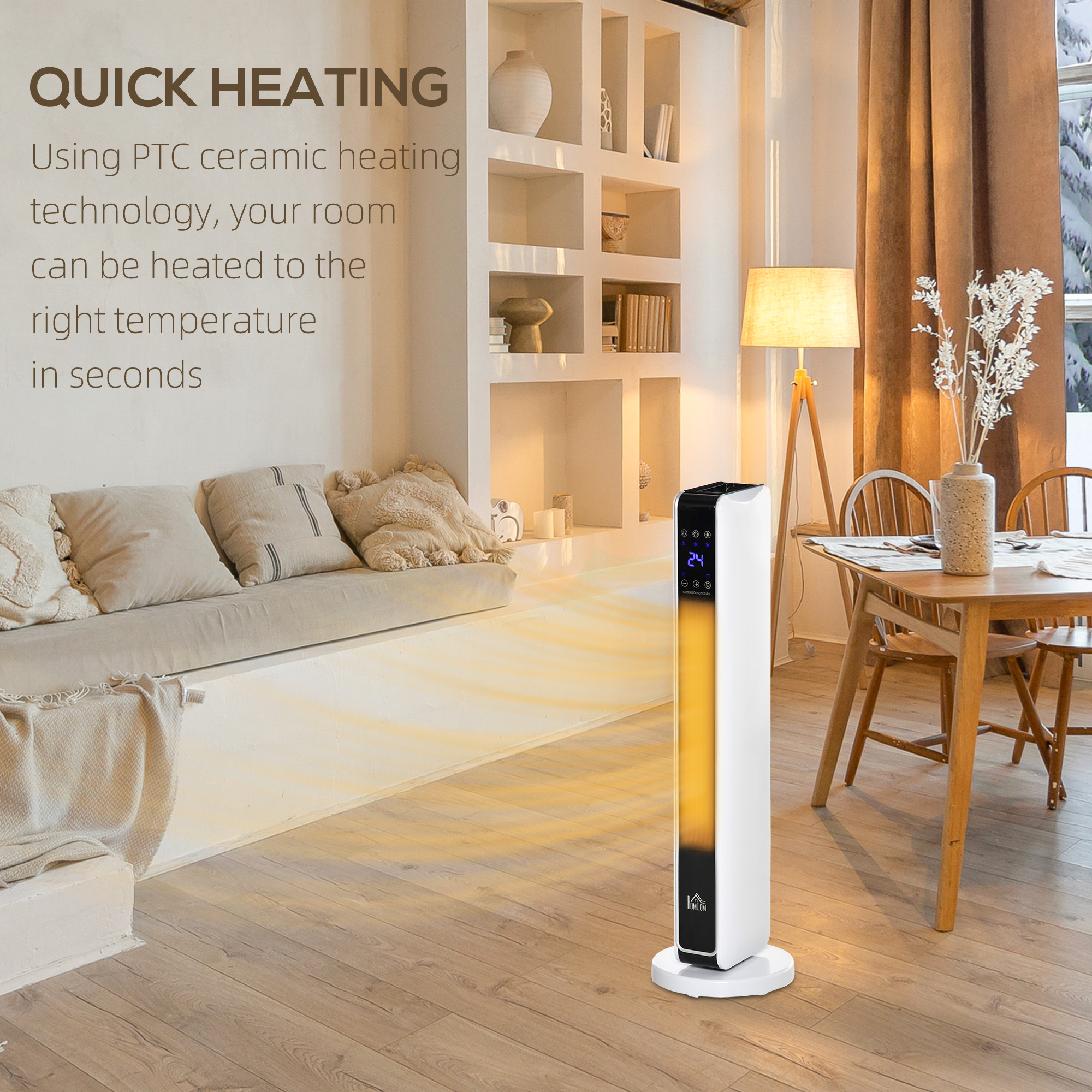 HOMCOM 1100W/2200W Space Heater with 65° Oscillation & 8-Hour Timer and Overheat & Tip Over Protection, Room Heater with 2 Heat and Fan for Bedroom, 29 inch 5