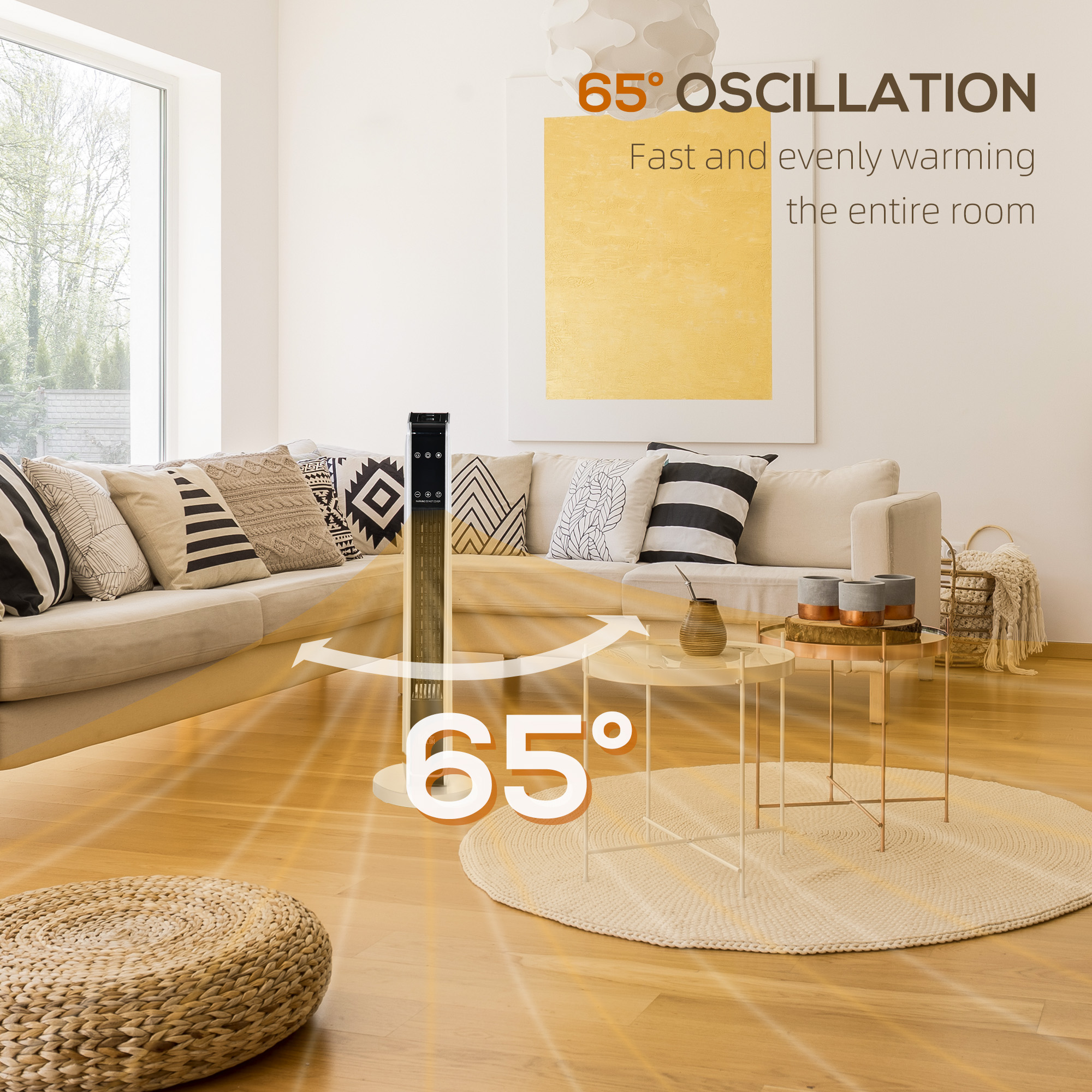HOMCOM 1100W/2200W Space Heater with 65° Oscillation & 8-Hour Timer and Overheat & Tip Over Protection, Room Heater with 2 Heat and Fan for Bedroom, 29 inch 7