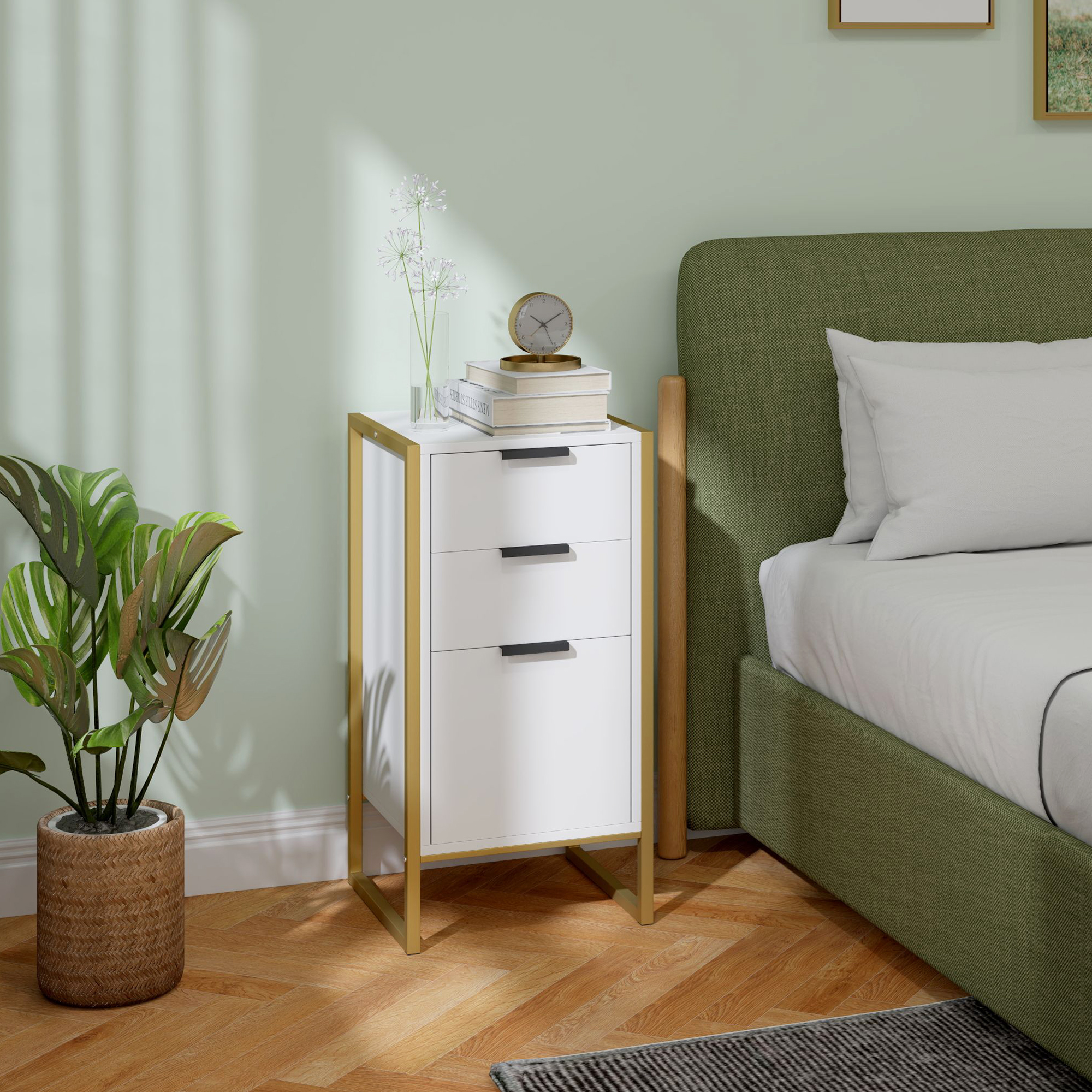 HOMCOM Bedroom Chest of Drawers, Industrial 3-Drawer Dresser, Storage Drawers Unit with Metal Frame for Living Room, White 9