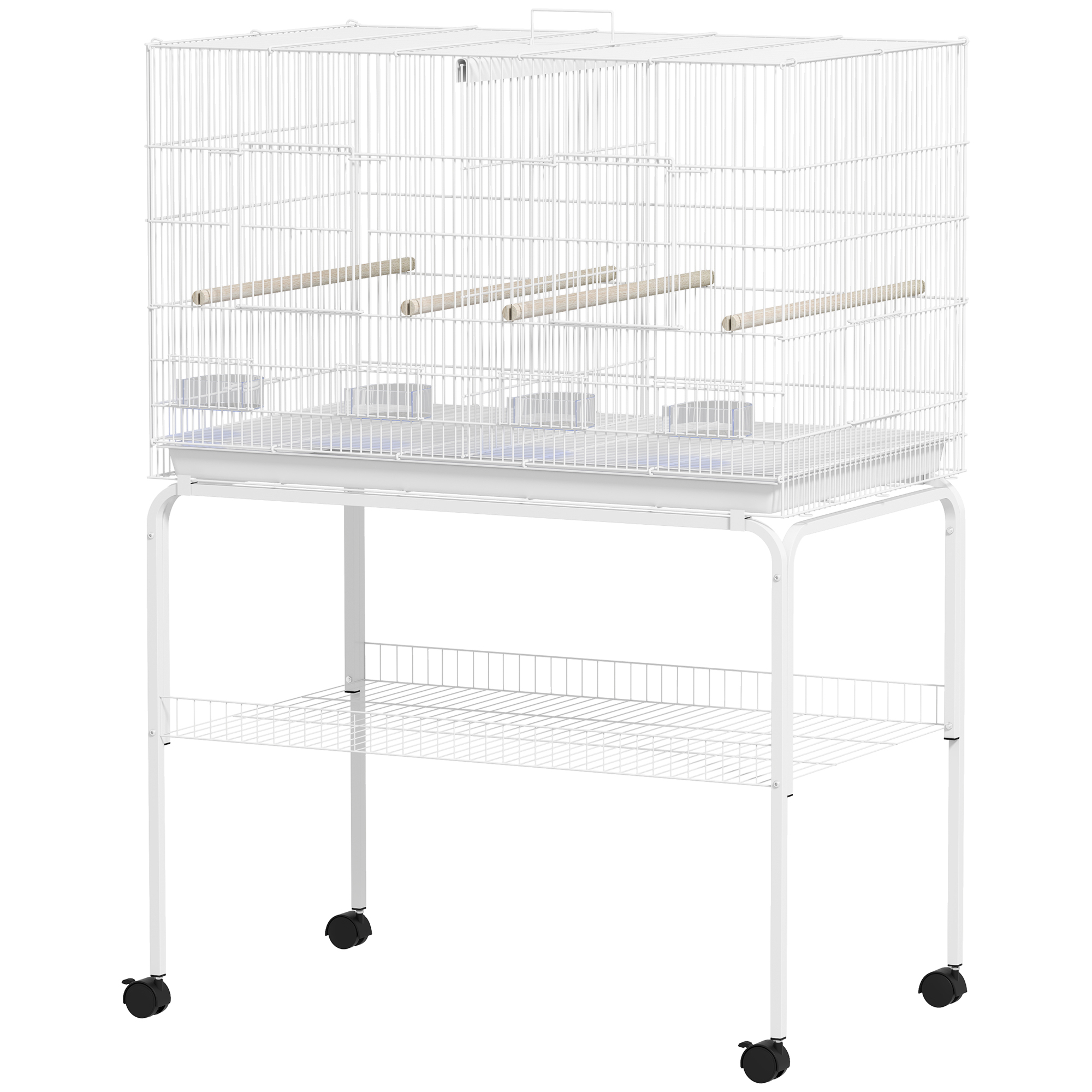 PawHut Jaula para Pájaros con Soporte y Bandeja Extraíble, Ideal para Canarios y Periquitos, 94x57x57/128 cm, Blanco