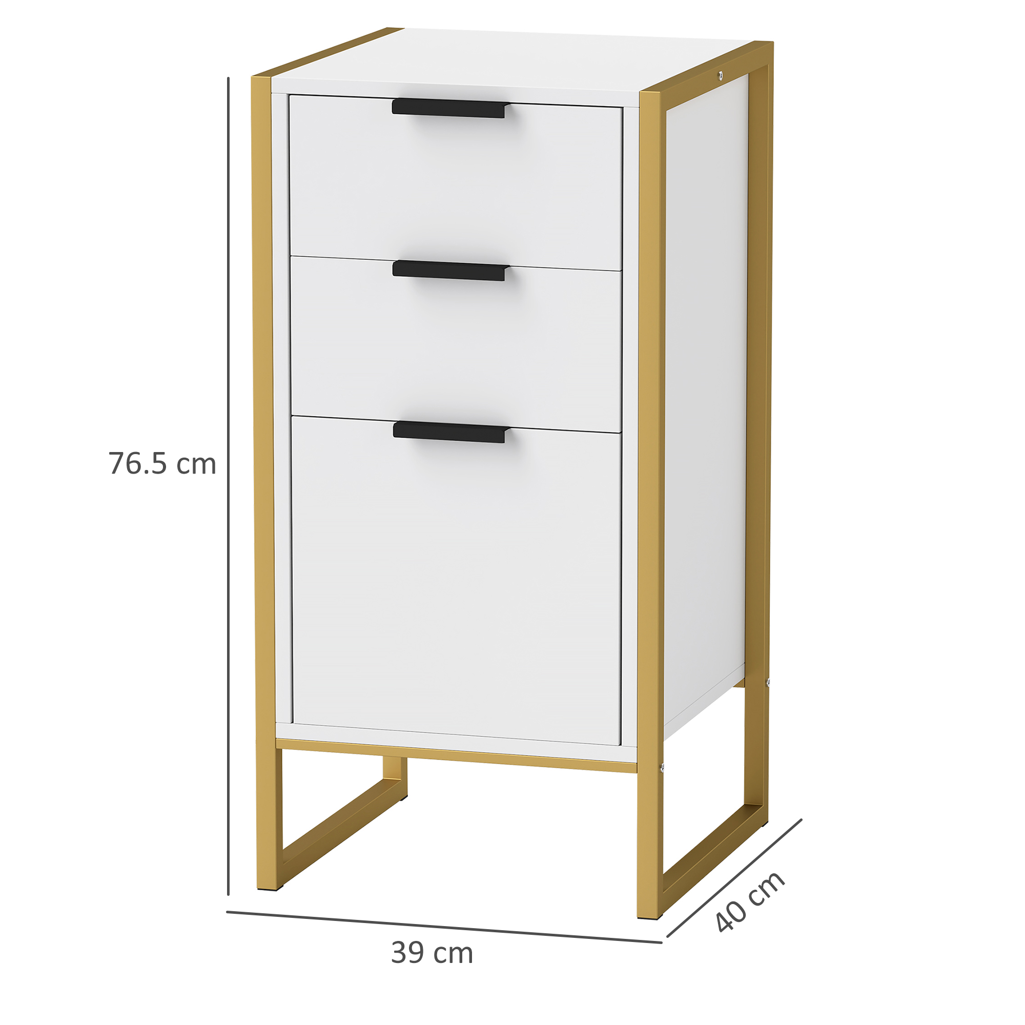 HOMCOM Bedroom Chest of Drawers, Industrial 3-Drawer Dresser, Storage Drawers Unit with Metal Frame for Living Room, White 3