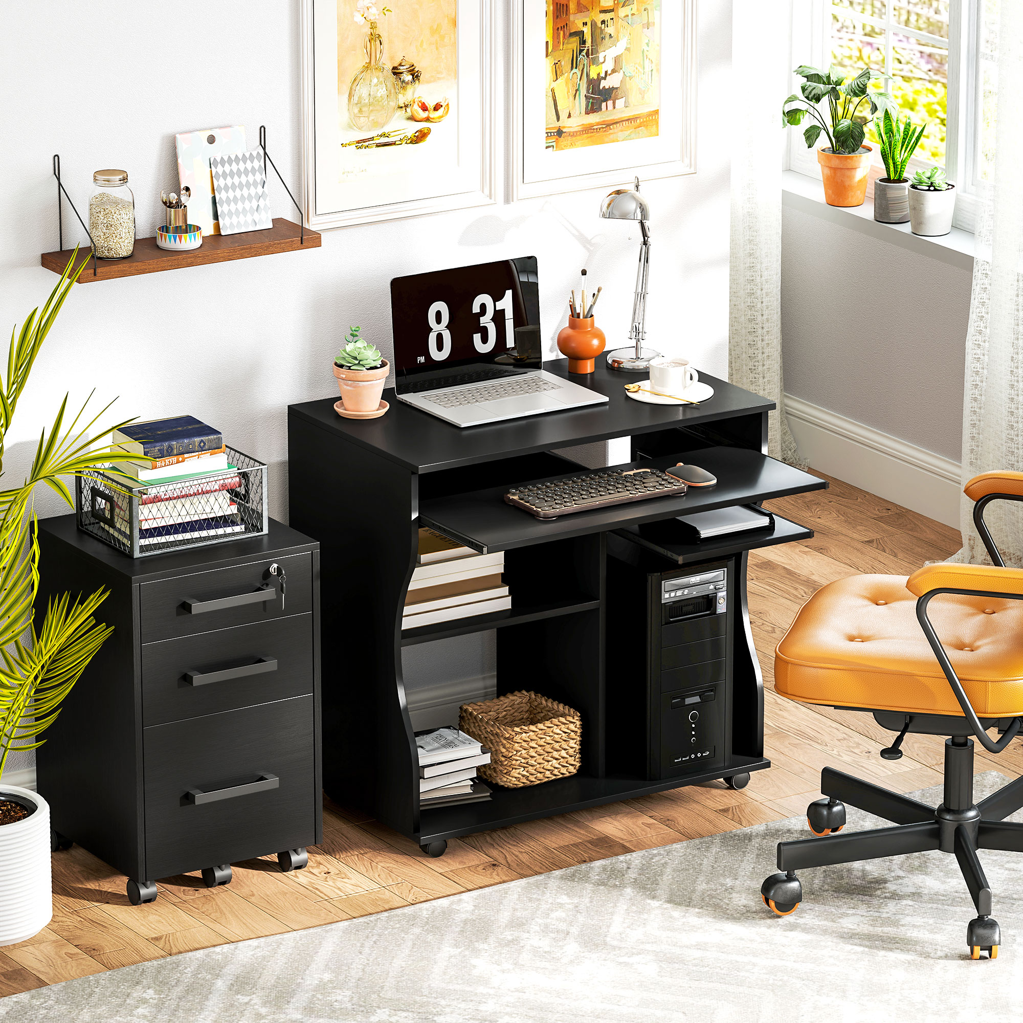 Homcom computertafel bureau op wielen zwart 80 x 48 x 76cm - Meubels kopen? | Korting tot 39