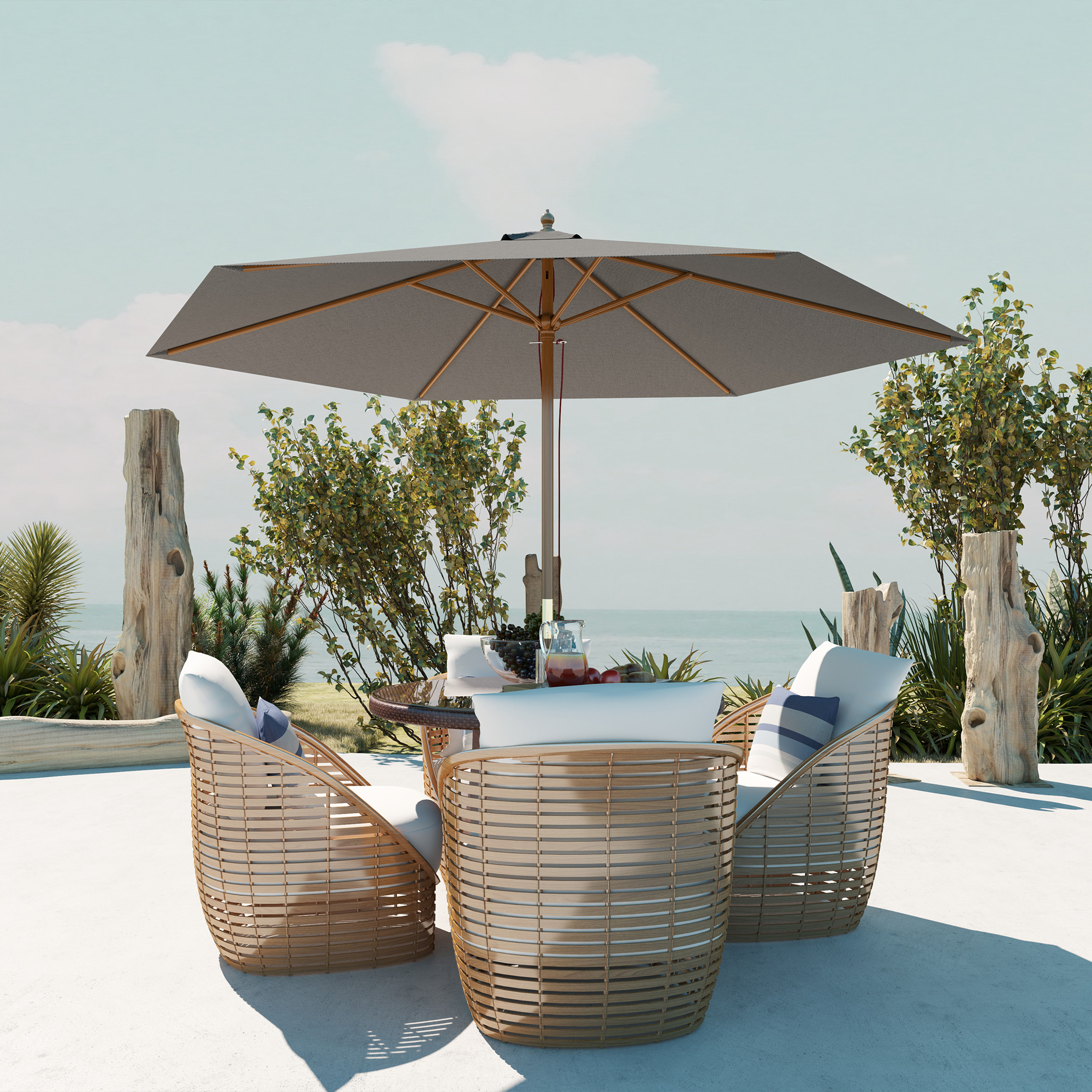 Outsunny 2.5m Wood Garden Parasol Sun Shade Patio Outdoor Wooden Umbrella Canopy, Table Market Umbrella with Vent, 38mm Pole, Rope Pulley Mechanism, Light Grey 8
