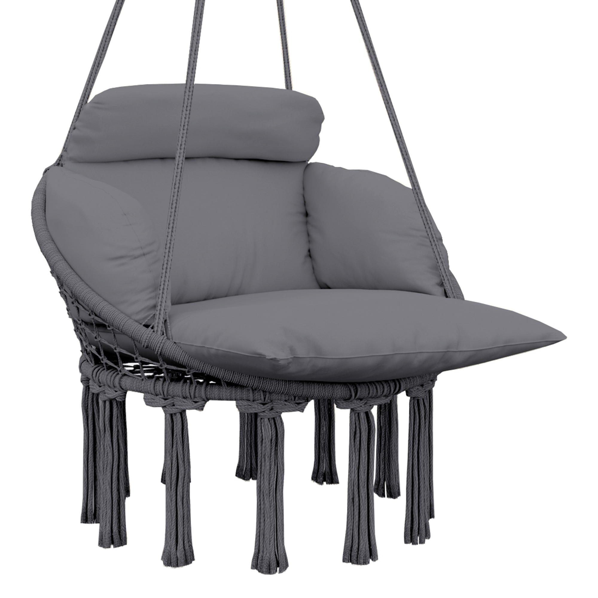 Product photograph of Outsunny Hanging Chair Outdoor Hammock Chair With Soft Cushion Cotton Rope Boho Style Swing Chair Hanging Garden Swing Seat For Indoor Outdoor Dark Grey from Aosom UK