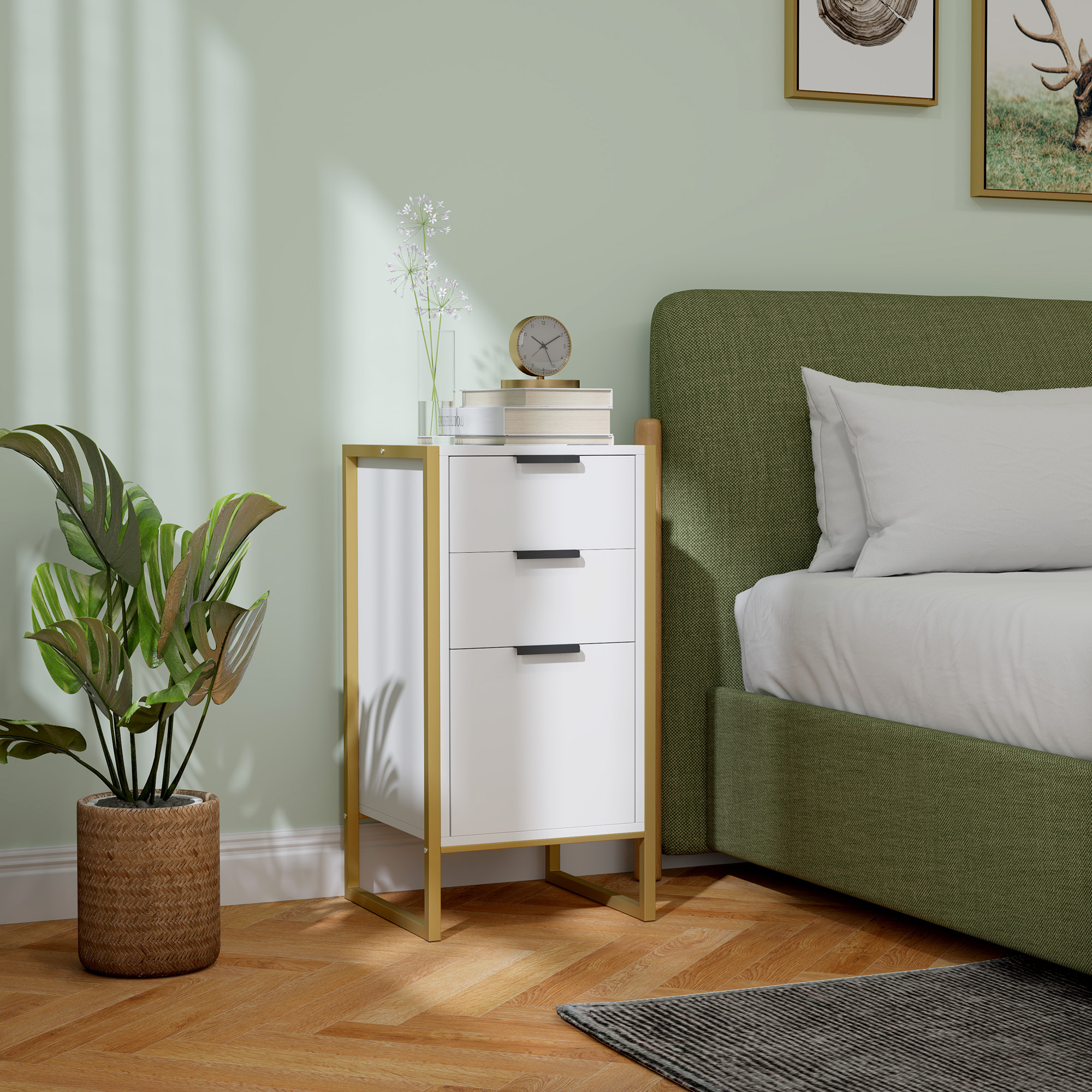 HOMCOM Bedroom Chest of Drawers, Industrial 3-Drawer Dresser, Storage Drawers Unit with Metal Frame for Living Room, White 2
