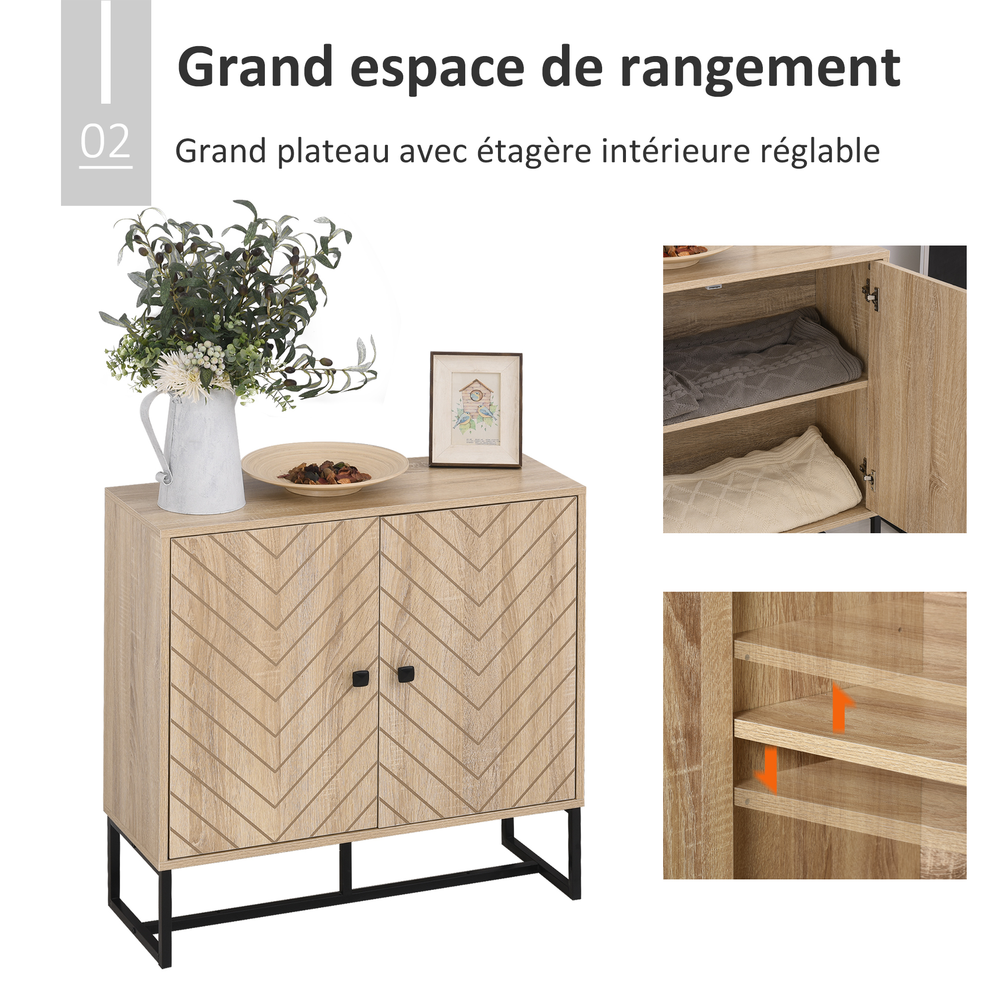 En.casa Meuble De Rangement Carré 4 Compartiments - 2 Portes Push-to-Open, Capacité 20kg, Effet Bois Foncé Et Noir - 93x80x30 Cm