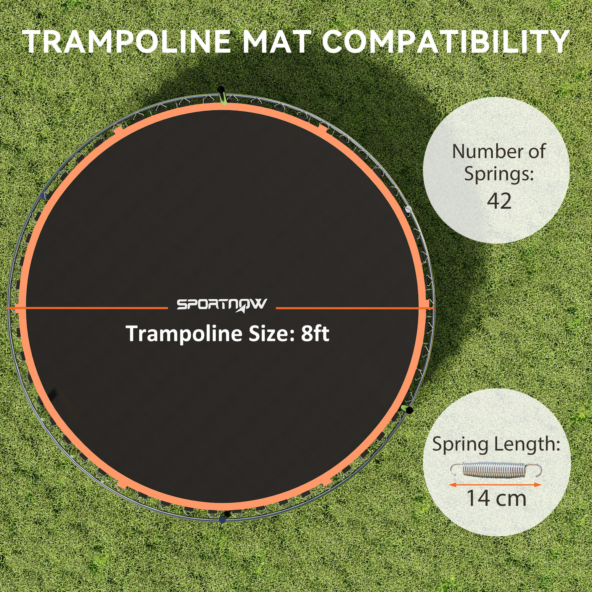 SPORTNOW Trampoline Replacement Mat with Spring Pull Tool, 42 V-Hooks, for 8ft Trampoline using 14cm Springs, Orange 4