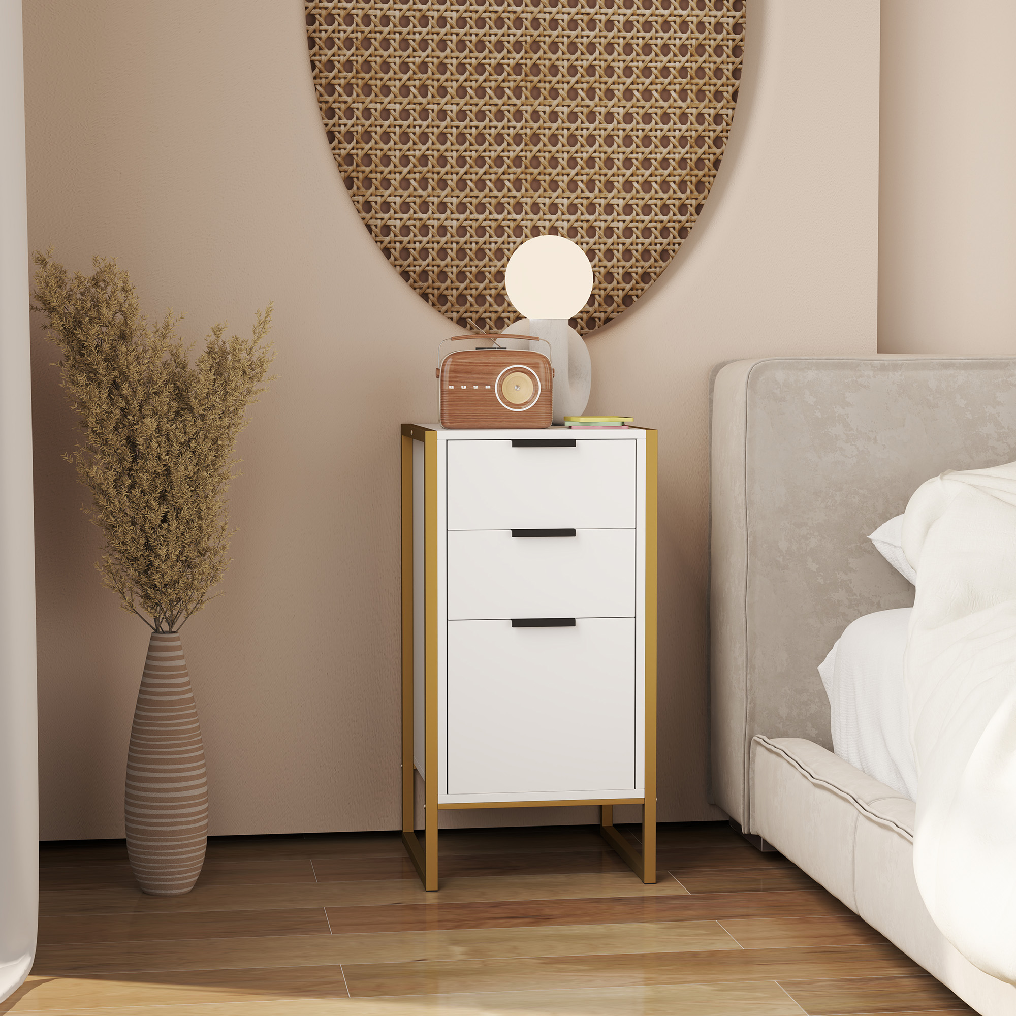 HOMCOM Bedroom Chest of Drawers, Industrial 3-Drawer Dresser, Storage Drawers Unit with Metal Frame for Living Room, White 6
