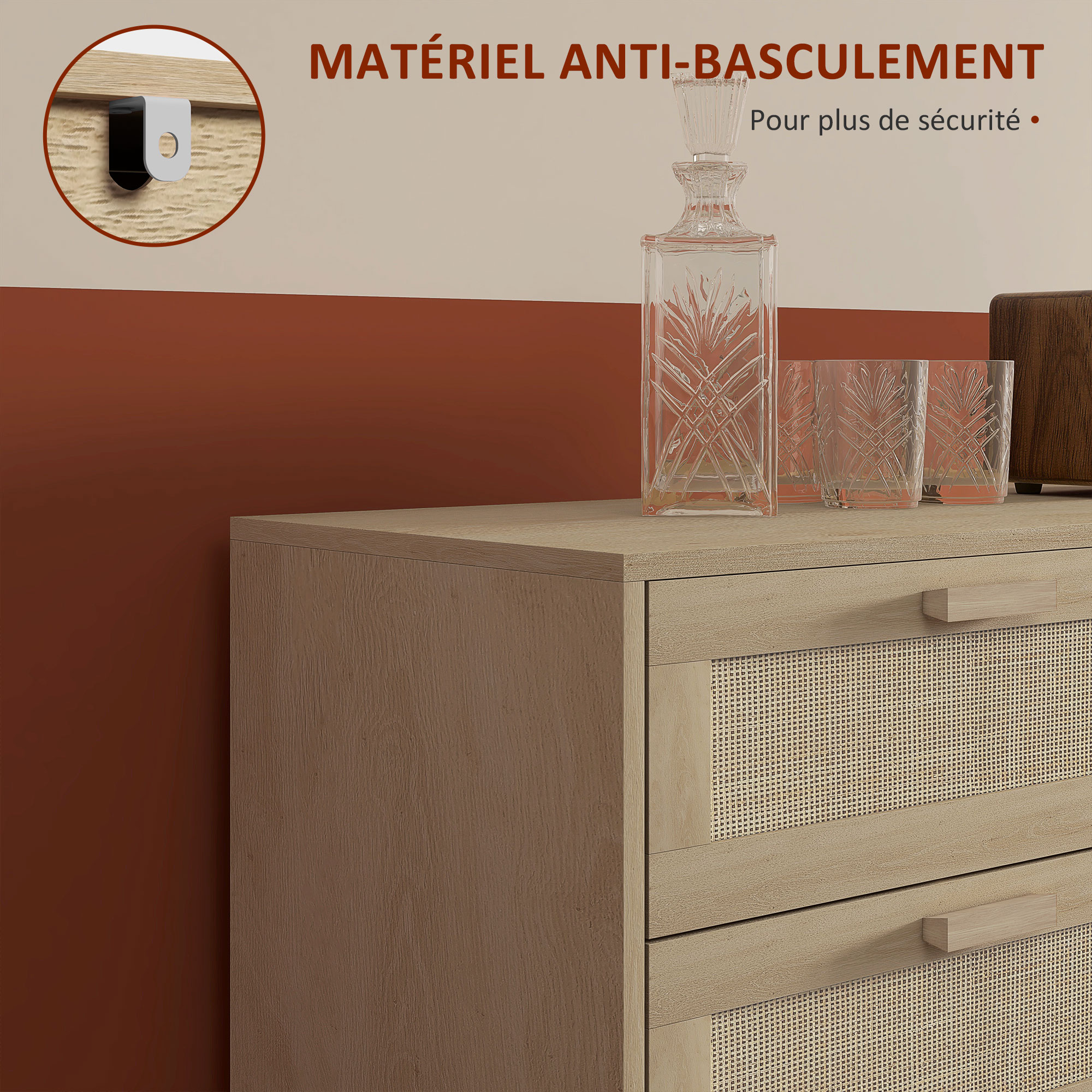 HOMCOM Commode 4 Tiroirs Chambre Meuble Rangement Moderne Style Épuré Fermeture Douce Bois Naturel 60x40x80 Cm