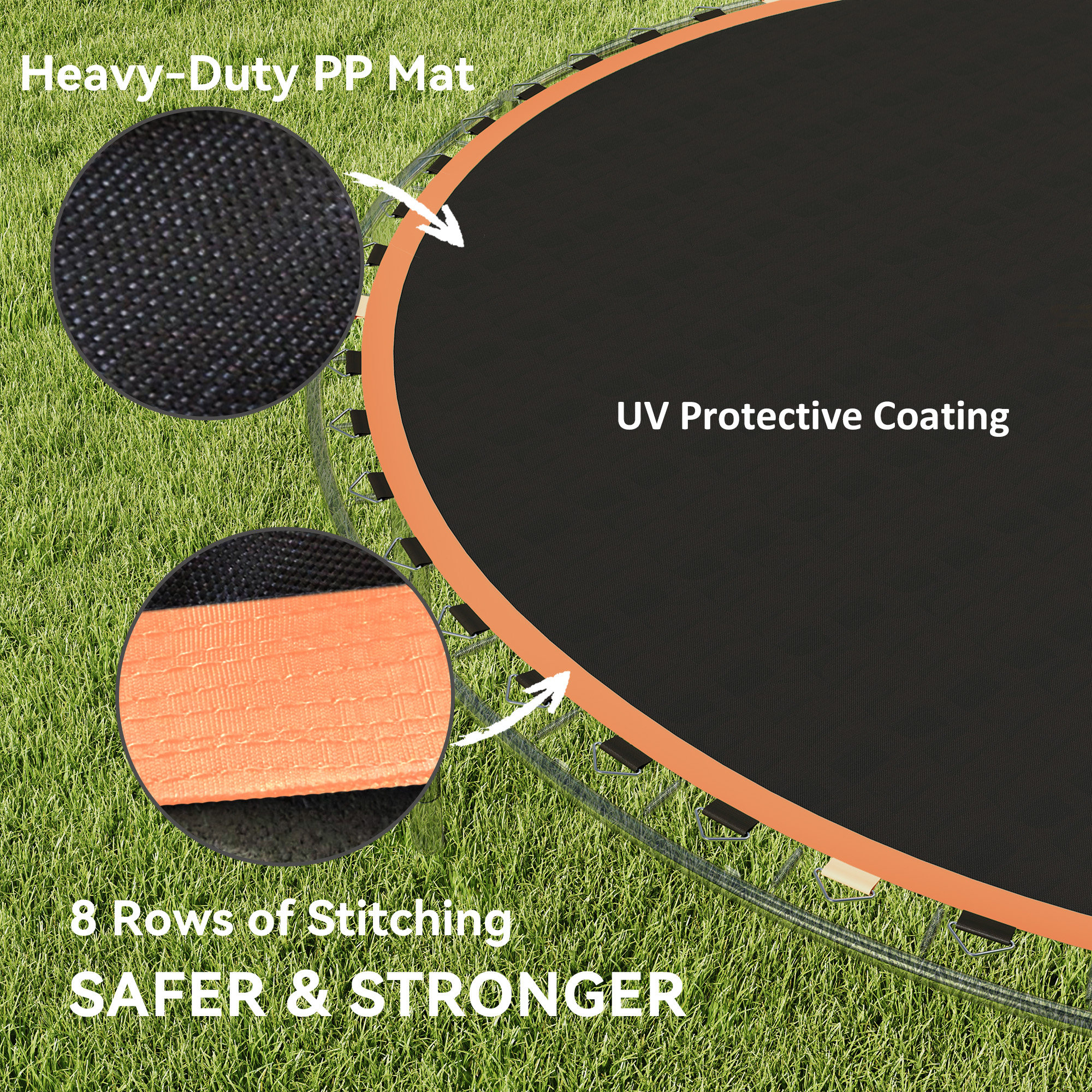 SPORTNOW Trampoline Replacement Mat with Spring Pull Tool, 54 V-Hooks, for 10ft Trampoline using 14cm Springs, Orange 5