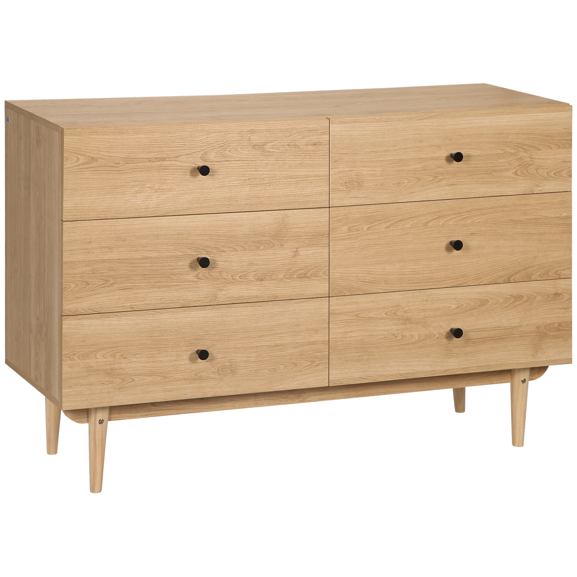 HOMCOM Commode 6 tiroirs meuble de rangement pieds en bois massif 120 x 40 x 80 cm couleur bois Aosom France