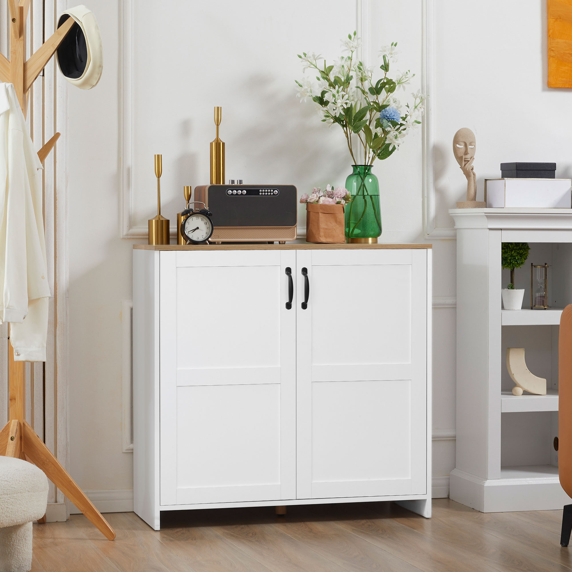 Buffet De Cuisine Avec éclairage LED Automatique - 2 Portes, 10 Porte-épices, Blanc 76x183 Cm