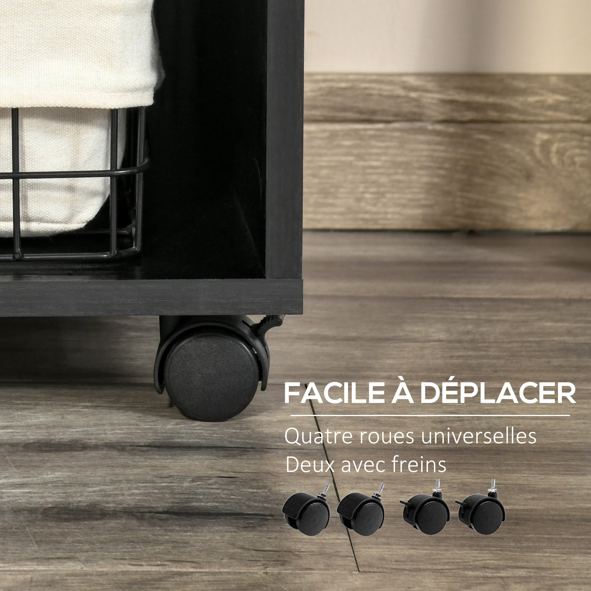 Meuble Imprimante Roulant Avec 3 Tiroirs Et 2 étagères - 80x40x65,5 Cm - Prises USB Intégrées - MDF Marron/noir