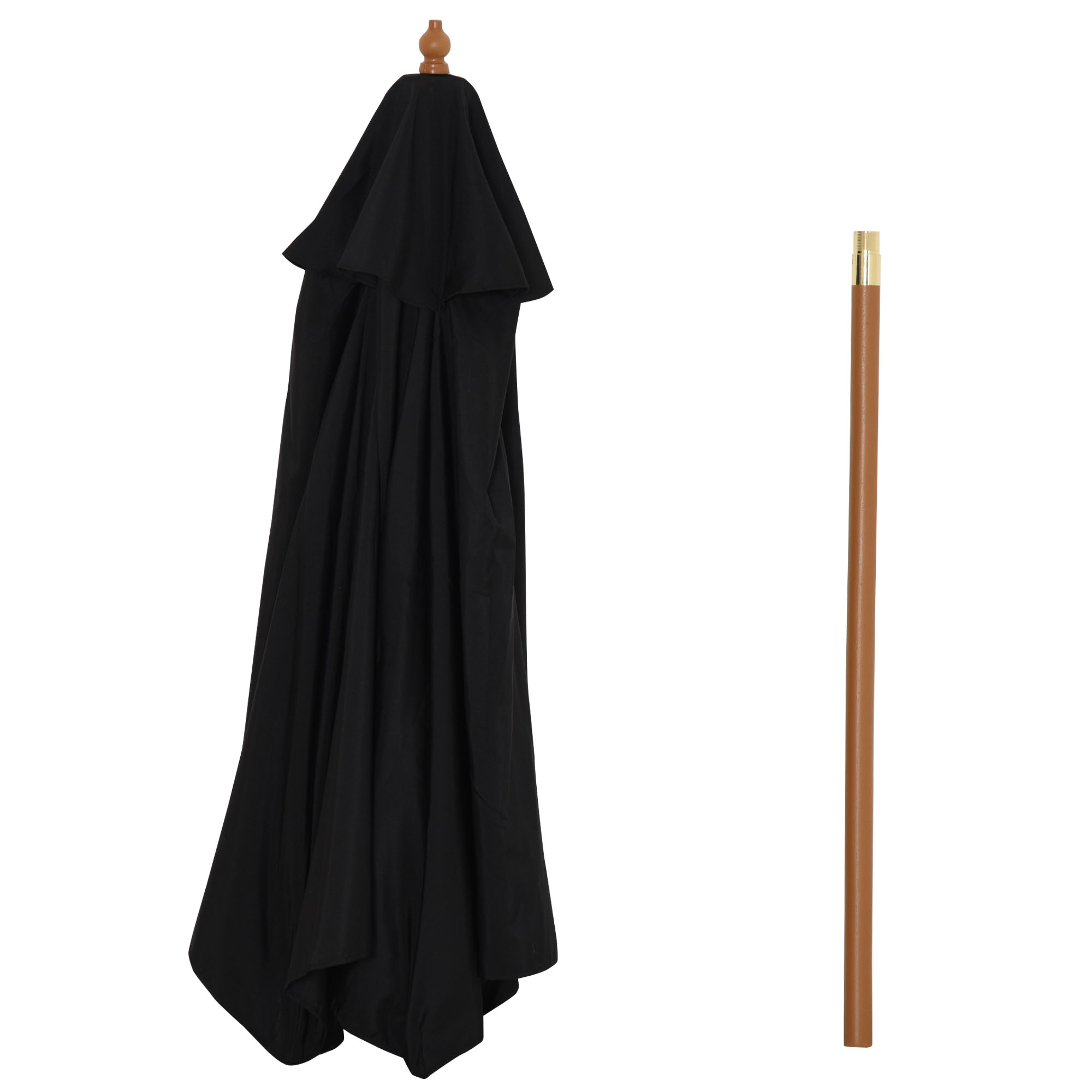 Outsunny Wooden Garden Umbrella Sun Shade with Top Vents, Bamboo Ribs and Sturdy Wood Pole, Black 9