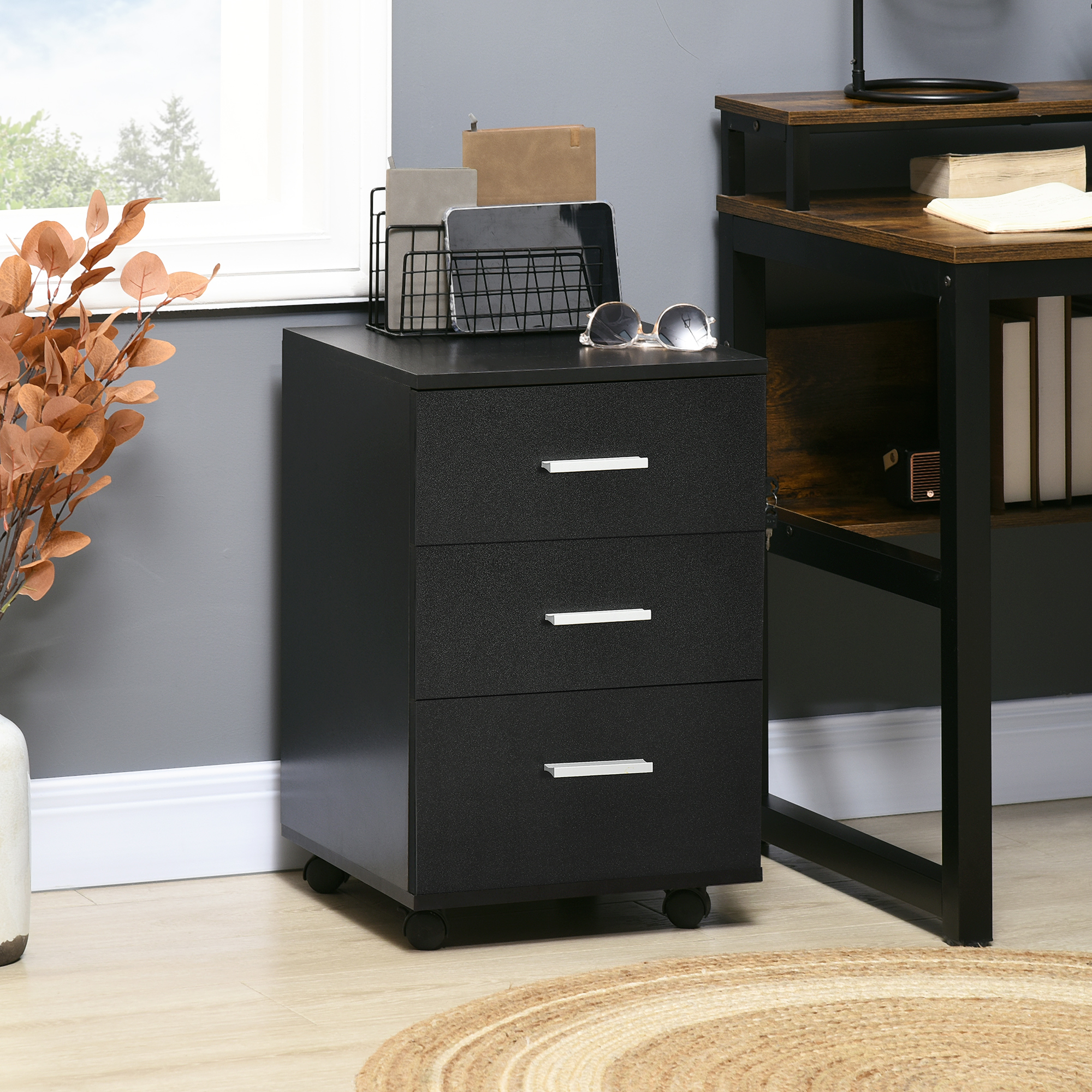 Caisson De Bureau Mobile 5 Tiroirs HOMCOM - Meuble Rangement Sur Roulettes 40x40x67 Cm, Charge Max 30 Kg (noir)