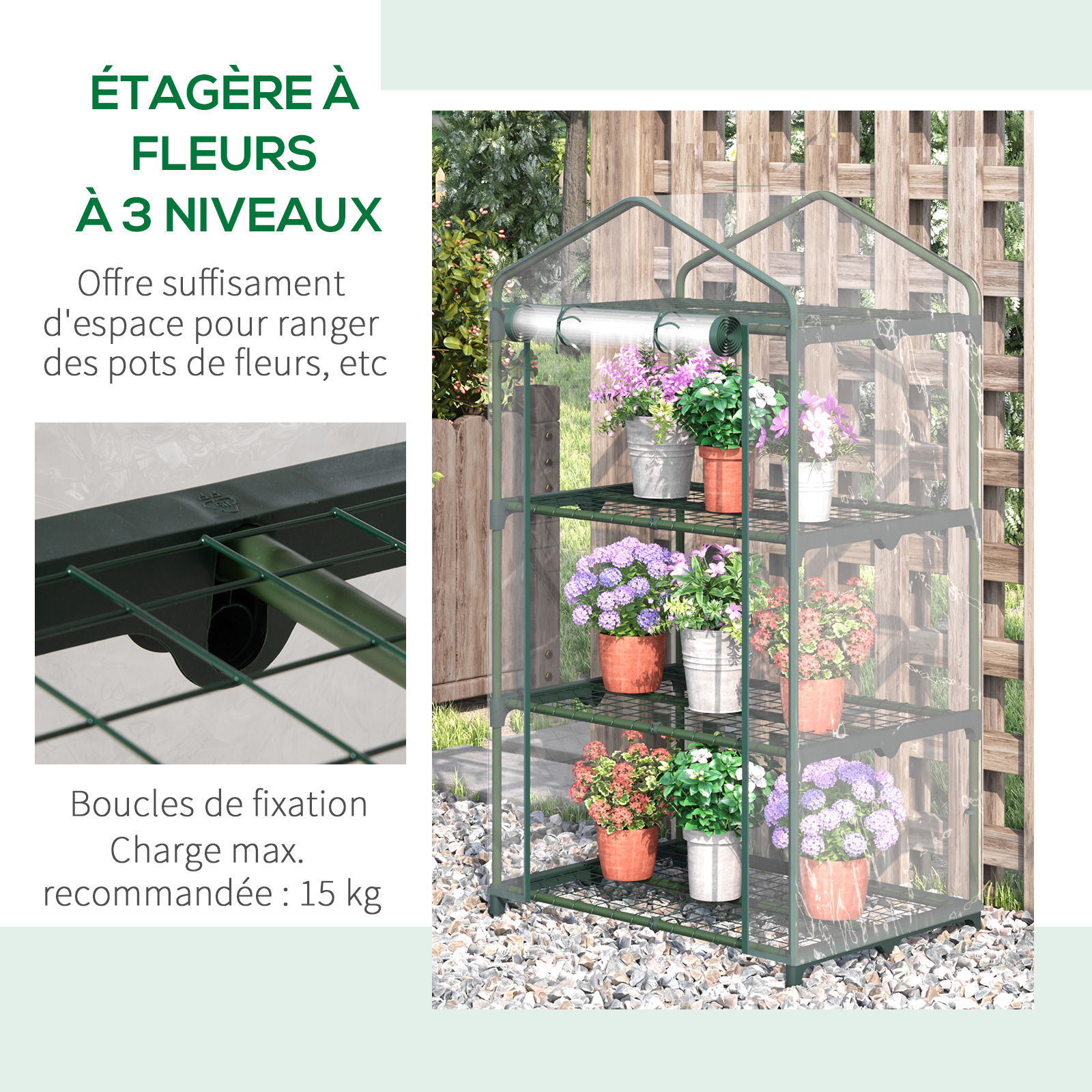 Outsunny Serre De Jardin Avec étagères 3 Niveaux, Serre De Balcon Bache Renforcee Chassis En Acier Porte Zippee Enroulable Pour Legumes Plantes Fleurs Interieur Et Exterieur 143x143x195cm Vert 92870538