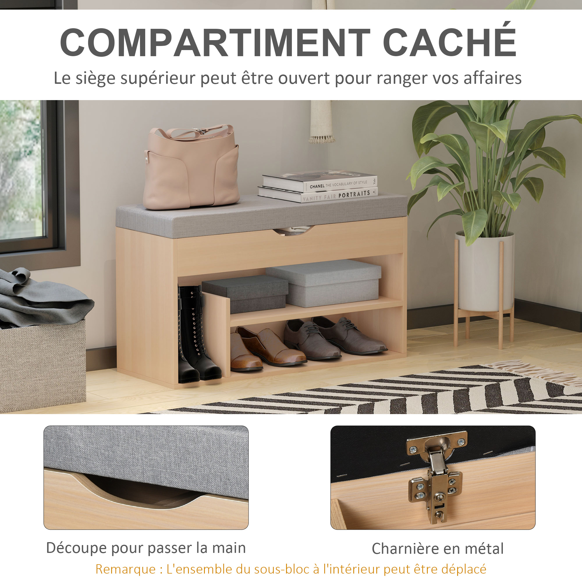 Banc Entrée Blanc HOMCOM Banc à Chaussures Avec Rangement - 1 Tiroir + 3 Compartiments - Meuble D'Entrée Blanc Coffre De Rangement Tiroir