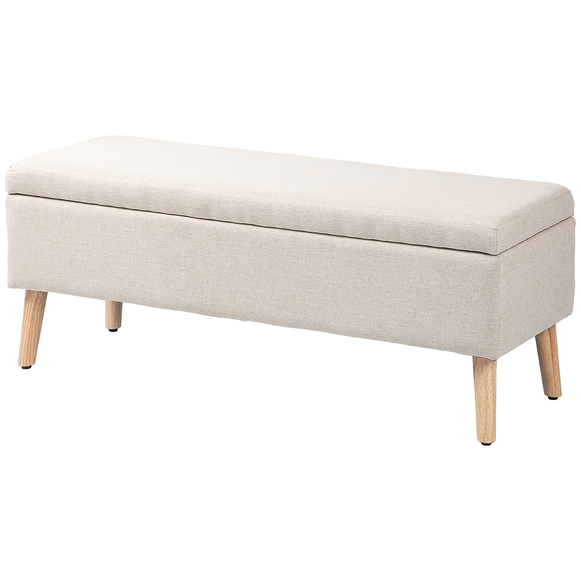 HOMCOM Banc coffre rangement rembourré aspect lin pour chambre à coucher, entrée, salon, charge 120 Kg, 110 x 39 x 45 cm, beige