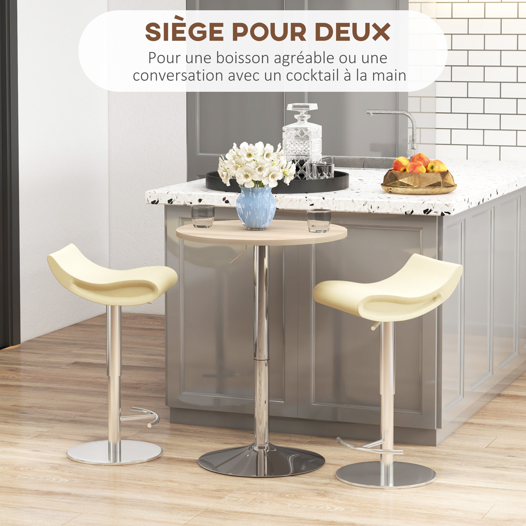 HOMCOM Table de bar ronde avec plateau en verre et base en acier | Home