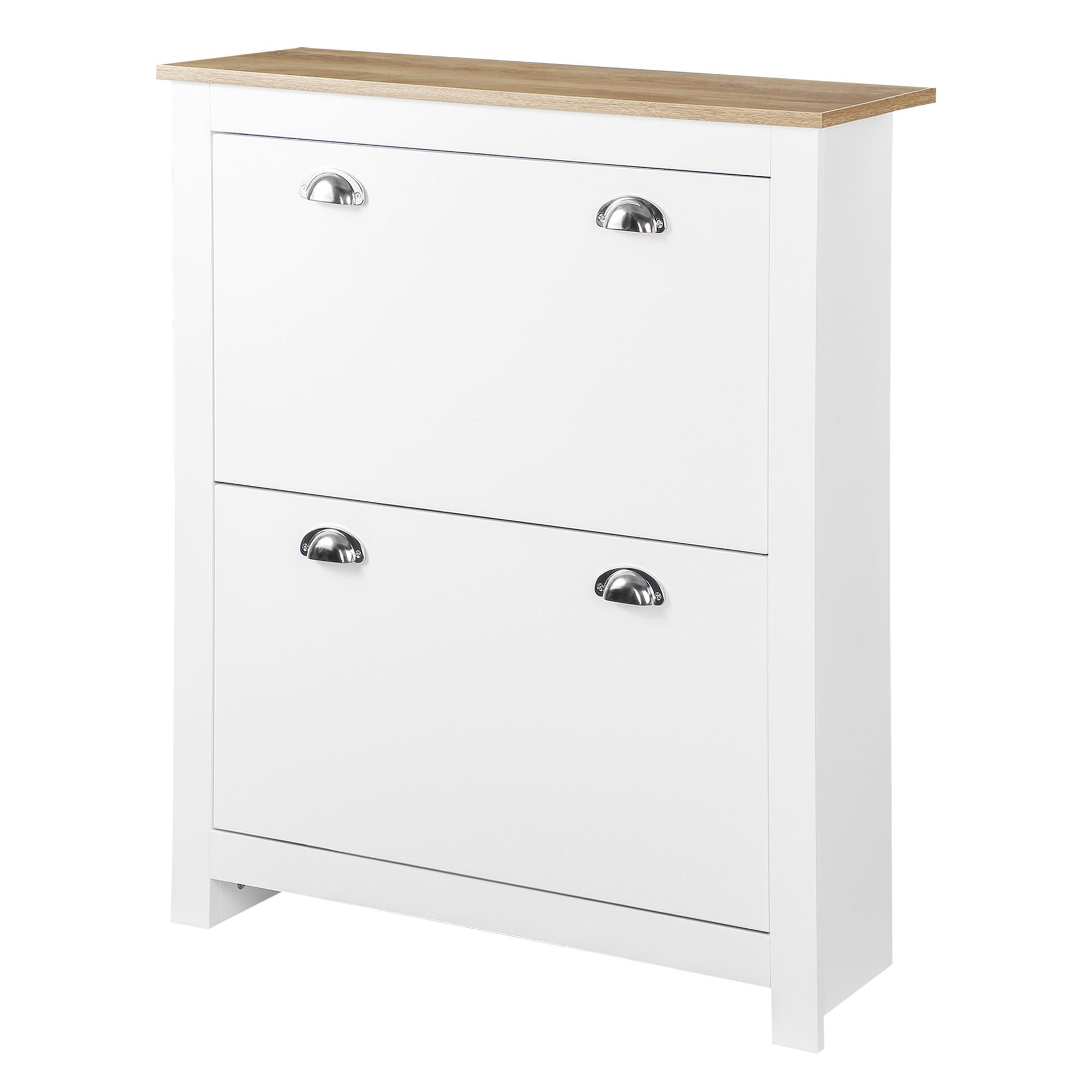 HOMCOM Armoire à chaussures pour chaussures entrée 2 portes abattantes 2 compartiments avec séparation réglable panneaux MDF blanc et chêne HOMCOM Armoire à chaussures pour chaussures entrée 2 portes abattantes 2 compartiments avec séparation réglable panneaux MDF blanc et chêne