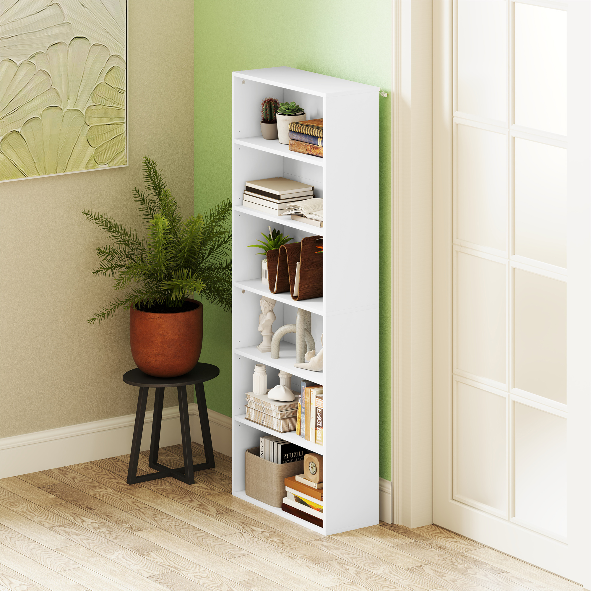 HOMCOM Six Shelf Bookcase White 7