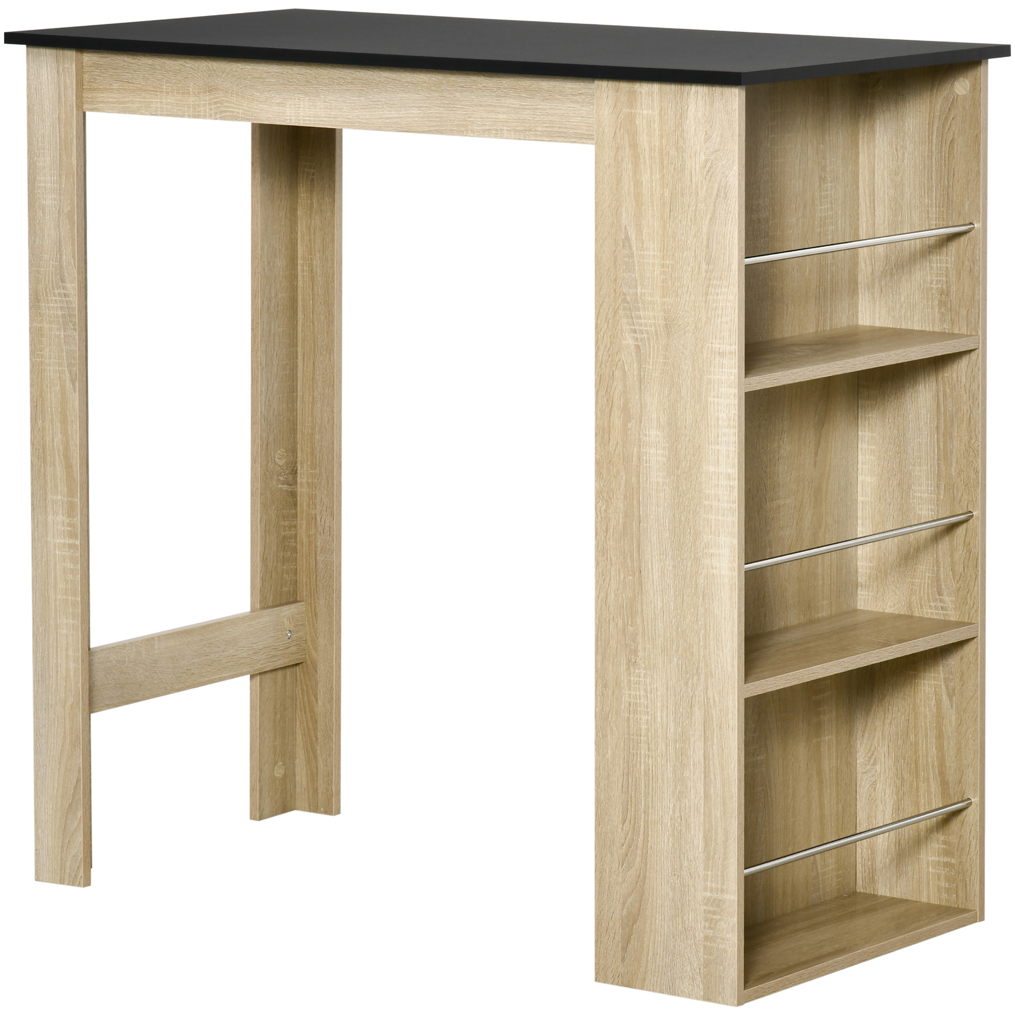 HOMCOM Table de bar table haute de cuisine mange-debout comptoir - dim. 112L x 57l x 106H cm - 3 étagères - aspect chêne clair noir