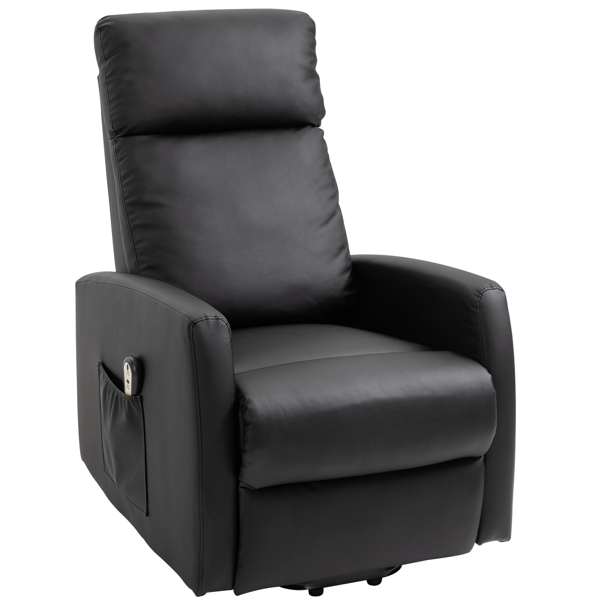 HOMCOM Fauteuil releveur électrique inclinable avec repose-pied ajustable et télécommande revêtement synthétique noir