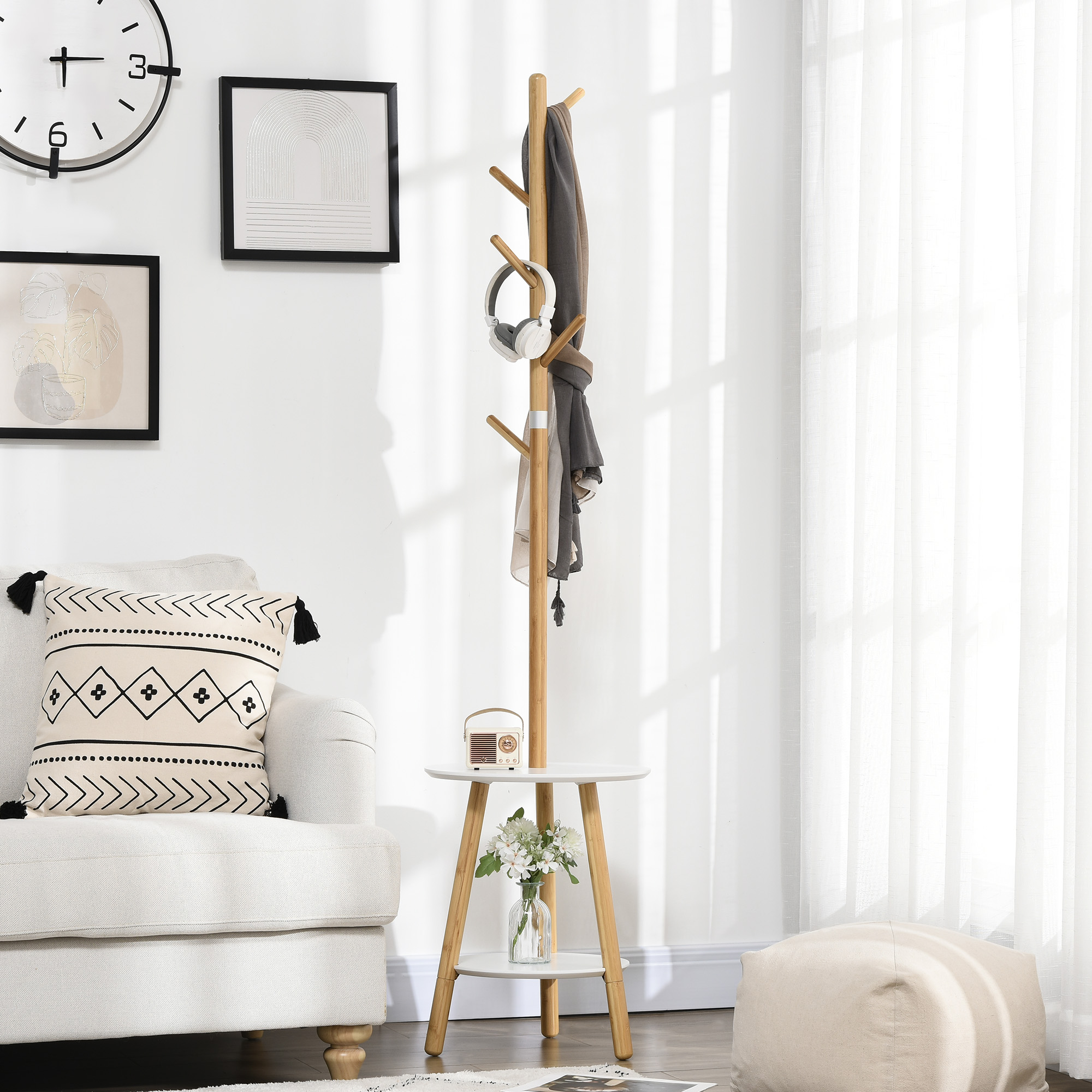 HOMCOM Portemanteau Pivotant 8 Crochets Et 4 Étagères Style Industriel | France