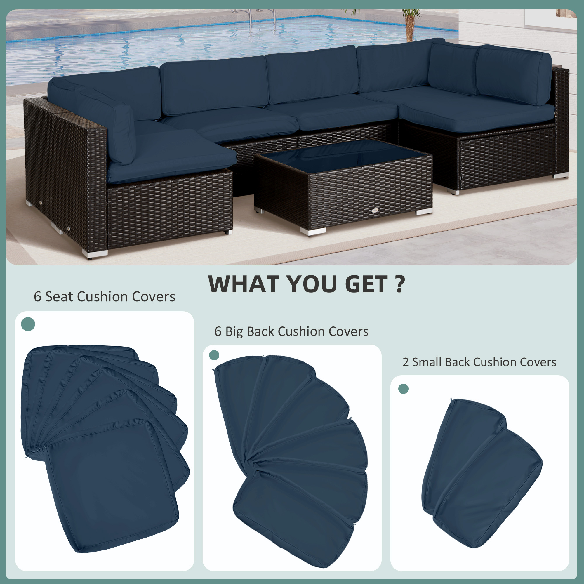 Outsunny Set of 14 Mixed Cushion Covers Blue 4