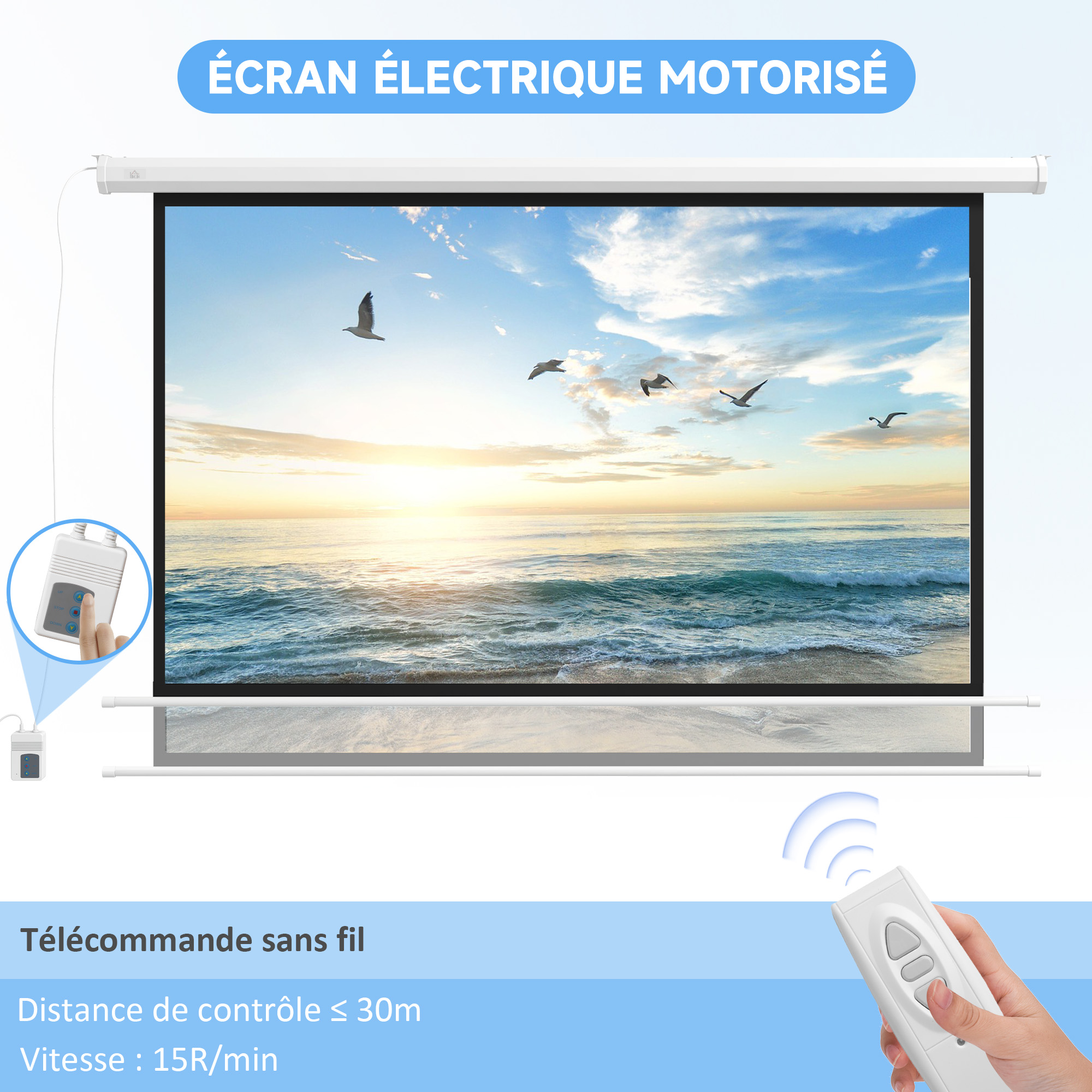 Écran De Projection Motorisé Écran Projecteur Électrique Formats 4:3 84 Pouces 171L X 130H Cm Fixation Mur Ou Plafond Automatique Pour Home Cinema Et Entreprise