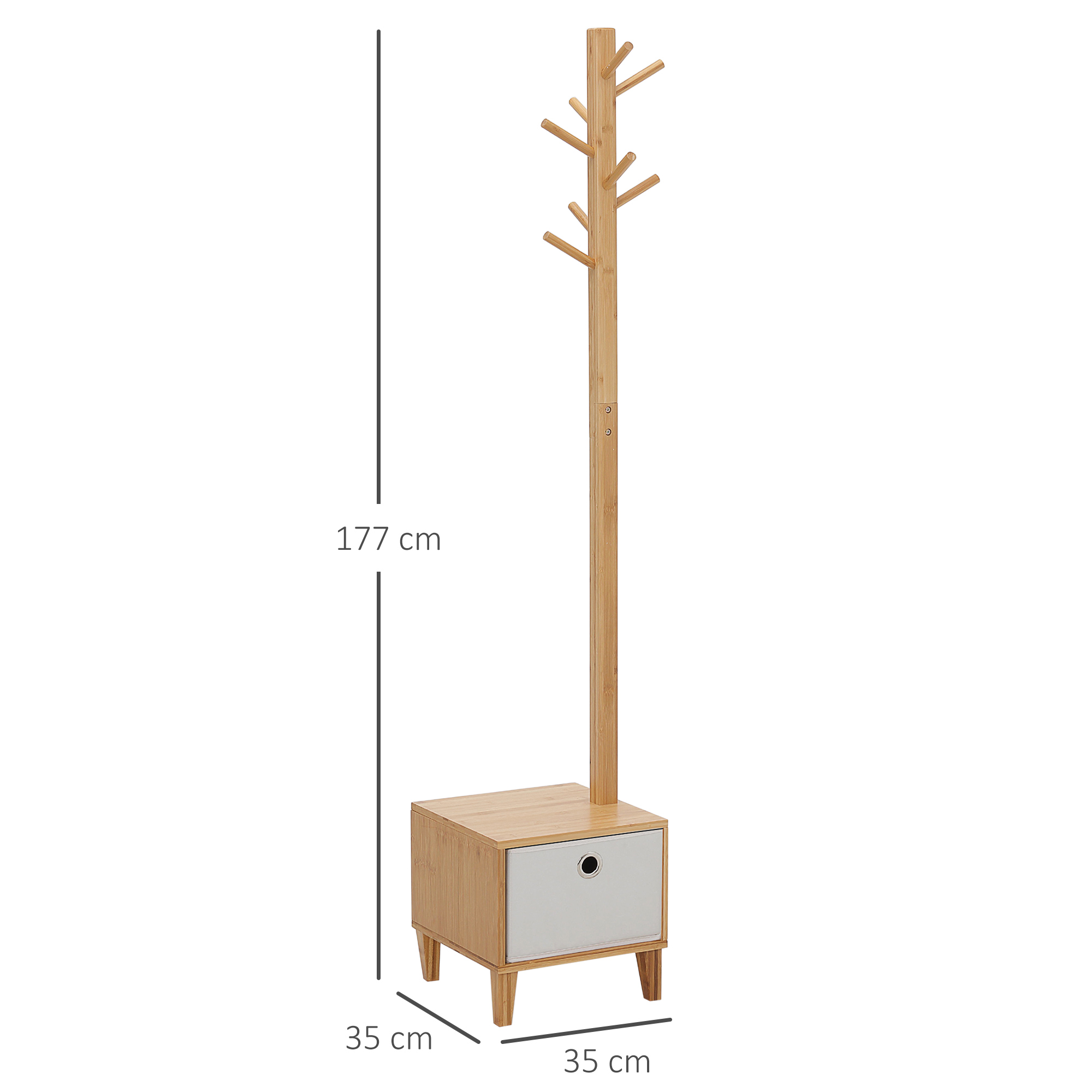 Porte-manteau Autonome En Bois 185 Cm - 14 Crochets - Hauteur Réglable (95/130/185cm) - Base Large 40cm - Pour Entrée/Bureau