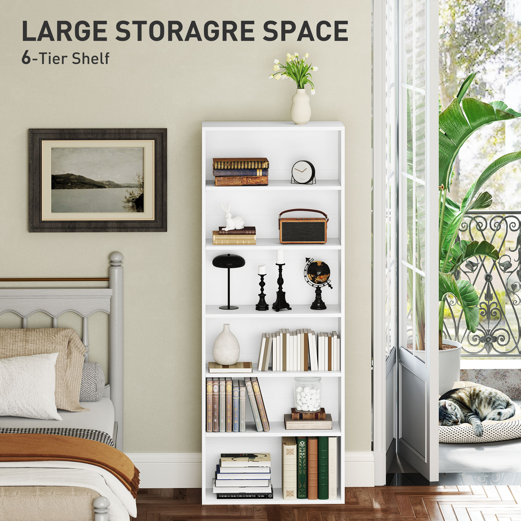 HOMCOM Six Shelf Bookcase White 4