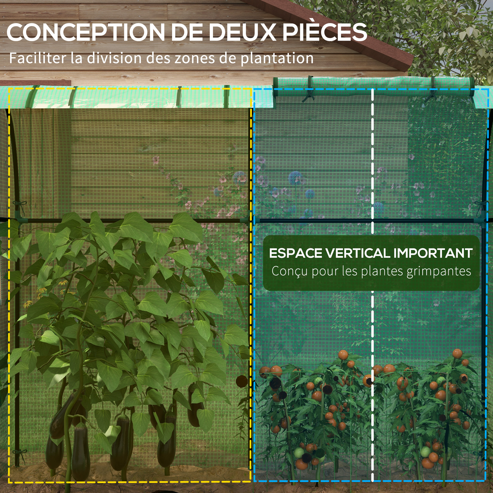 Serre Tomates Outsunny 1.8m² - Bâche PE 135g/m² - 2 Portes + 4 Fenêtres - Acier Vert - Jardin Potager