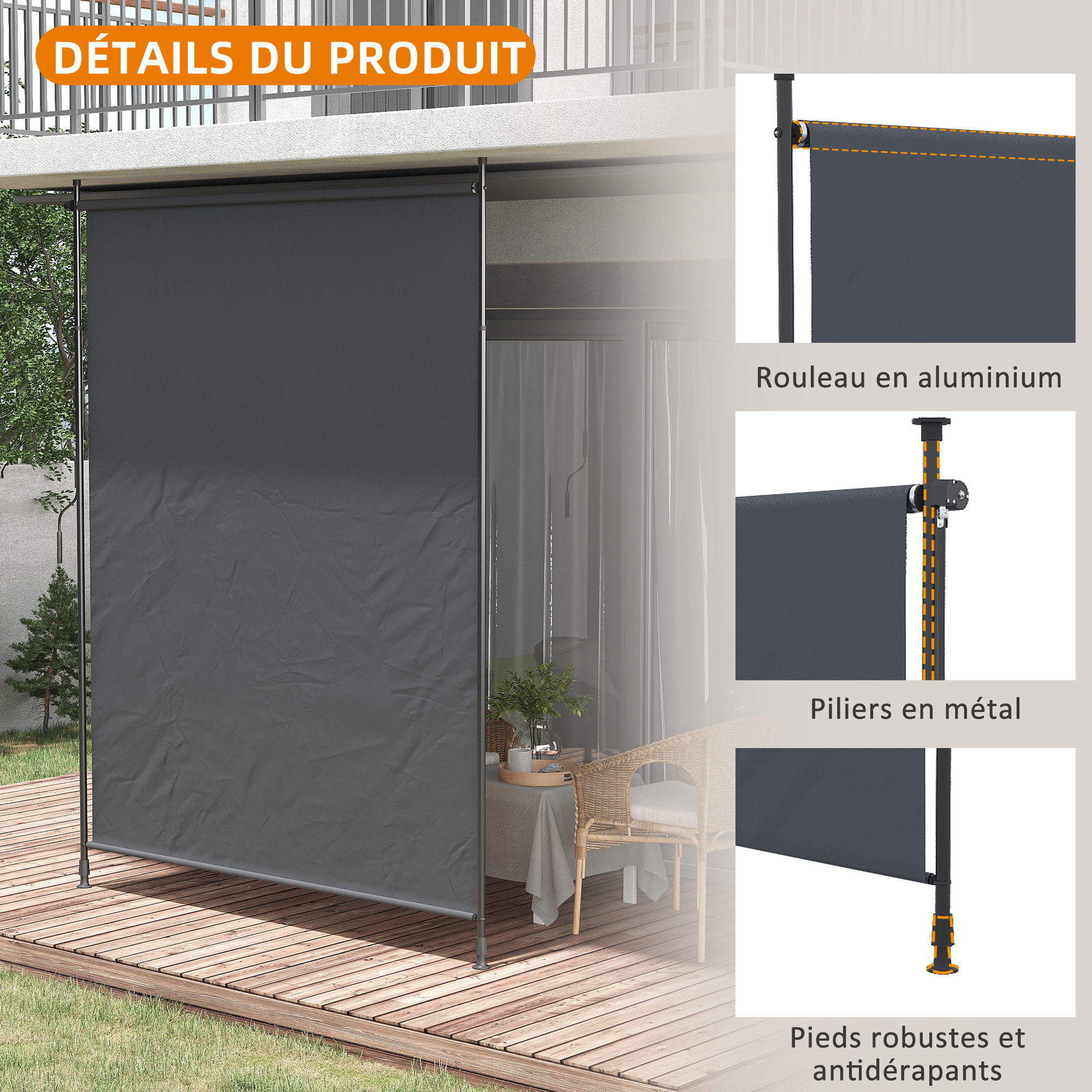 ISOISL Store vertical extérieur extensible 120 x 270 cm | Store manivelle sans perçage | Brise-vue balcon vent jardin terrasse - Beige