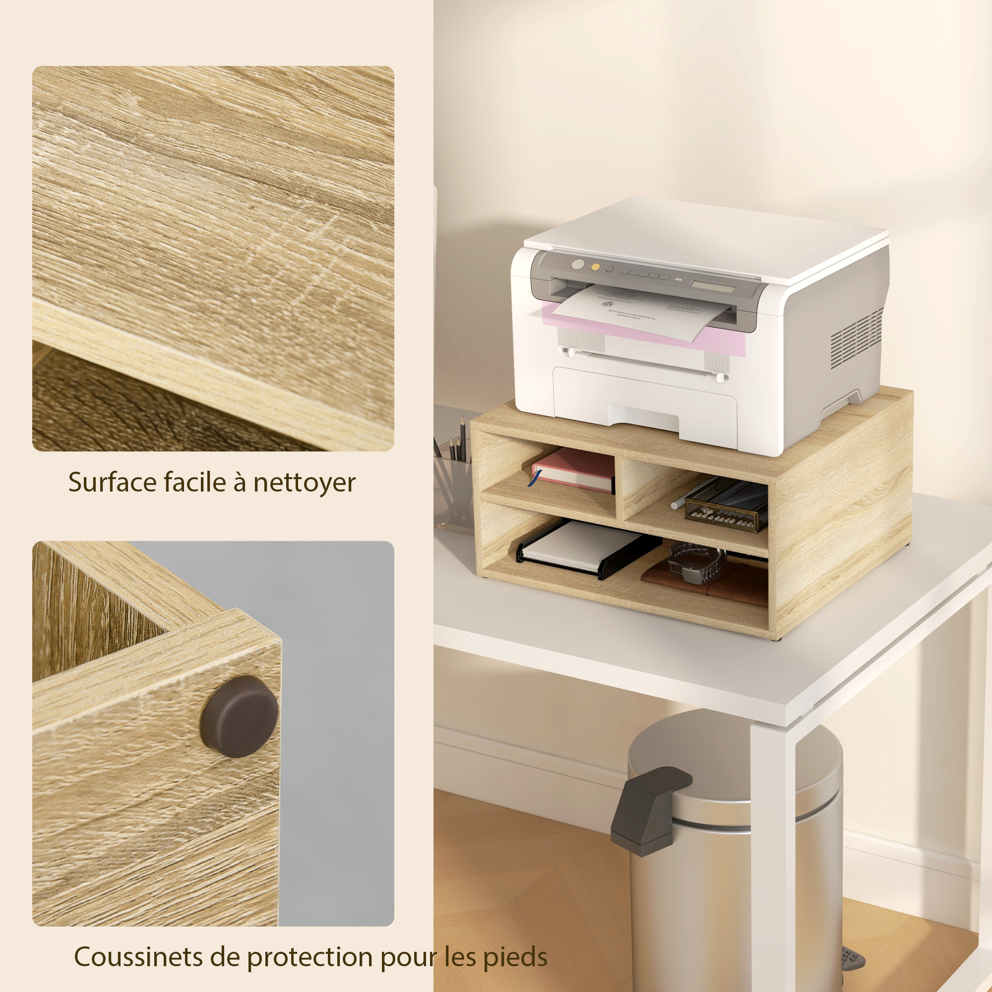 Organiseur De Bureau Aspect Bois 3 Compartiments HOMCOM – Support Imprimante Élégant Et Compact 47x40x22,5 Cm