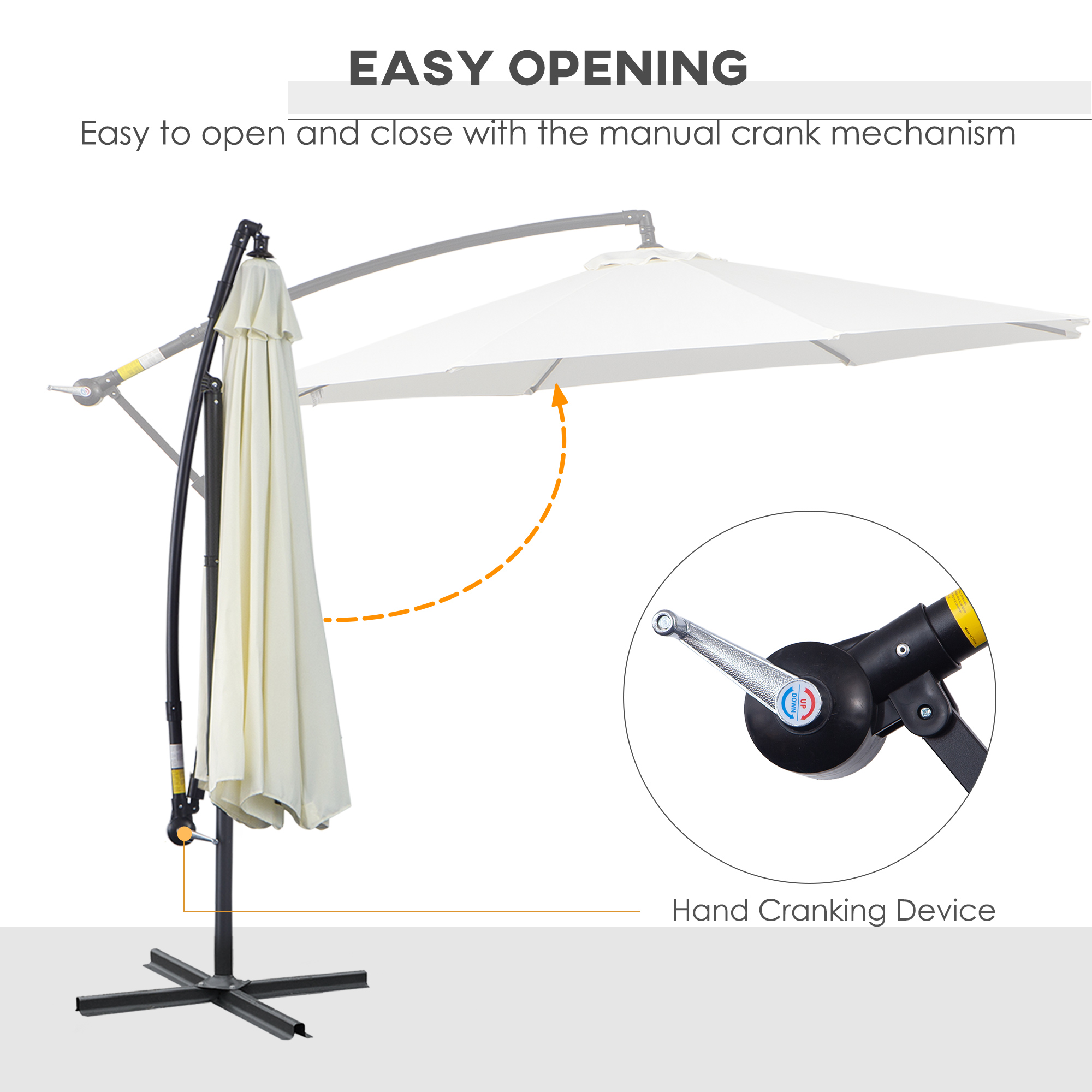 Outsunny 3m Banana Umbrella Parasol, Offset Cantilever Parasol Umbrella with Cross Base, Cream White 4
