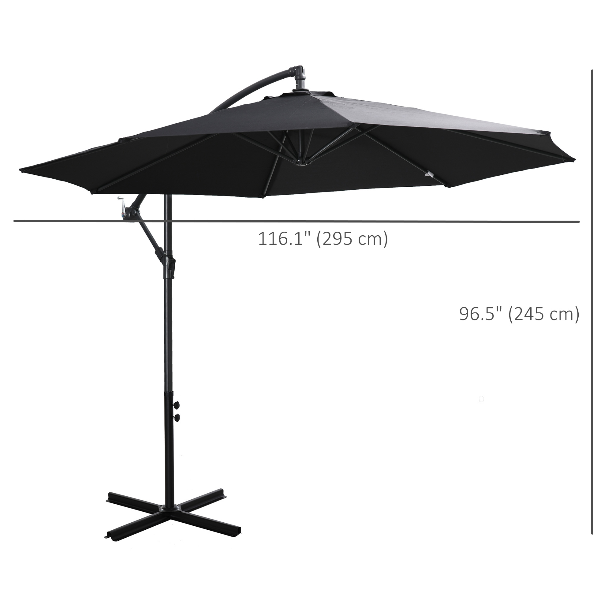 Outsunny 2.45m Overhanging Cantilever Parasol, Heavy Duty Waterproof Garden Umbrella with Cross Base, Black 3