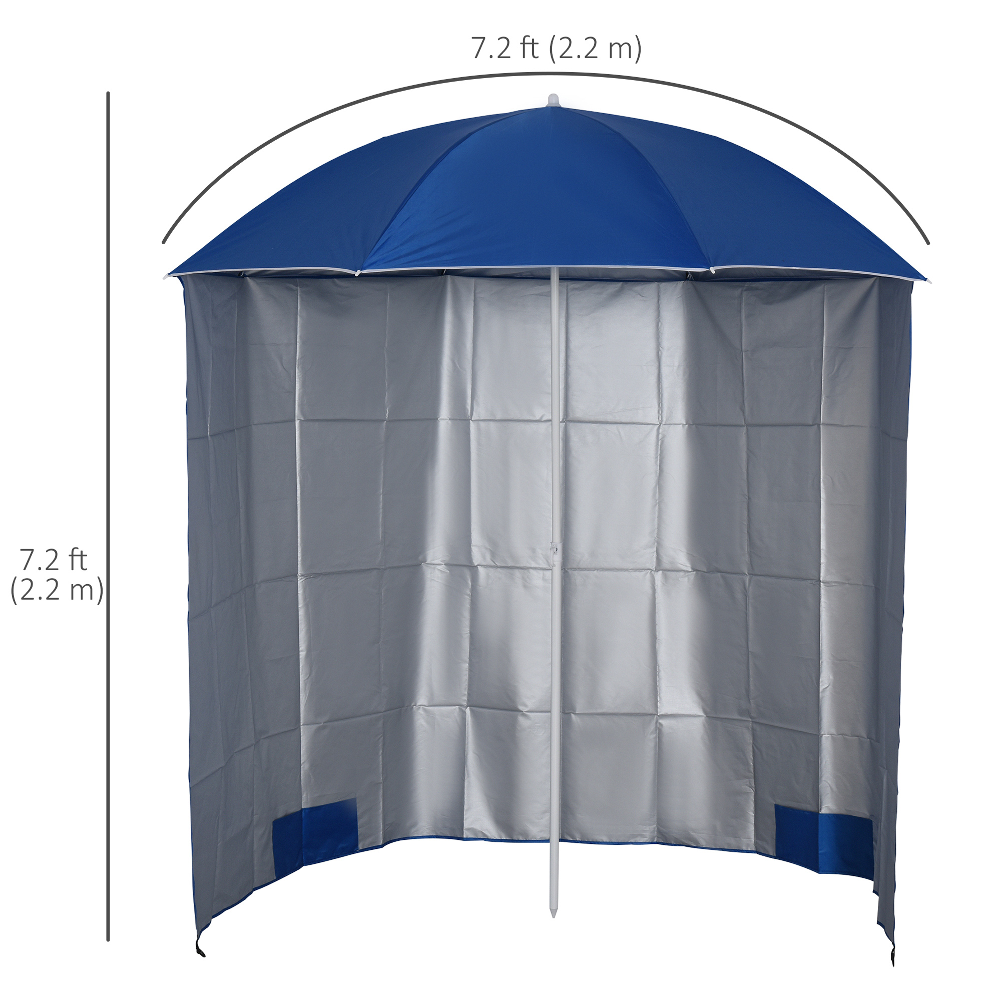 Outsunny 88" Arc 2.2M Fishing Umbrella Beach Parasol with Sides Brolly Shelter Canopy Shade with FREE Carry Bag Blue 3