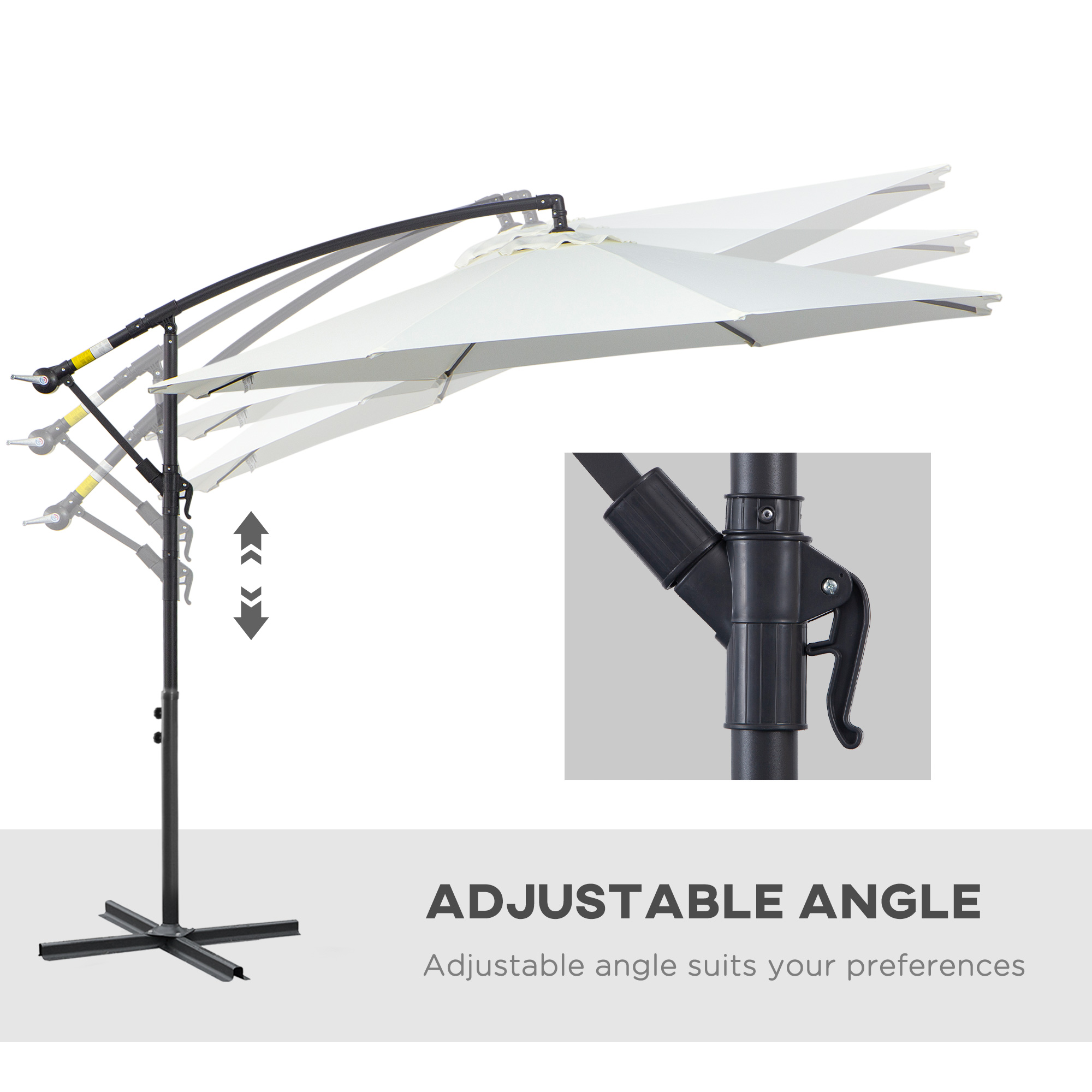 Outsunny 3m Banana Umbrella Parasol, Offset Cantilever Parasol Umbrella with Cross Base, Cream White 6