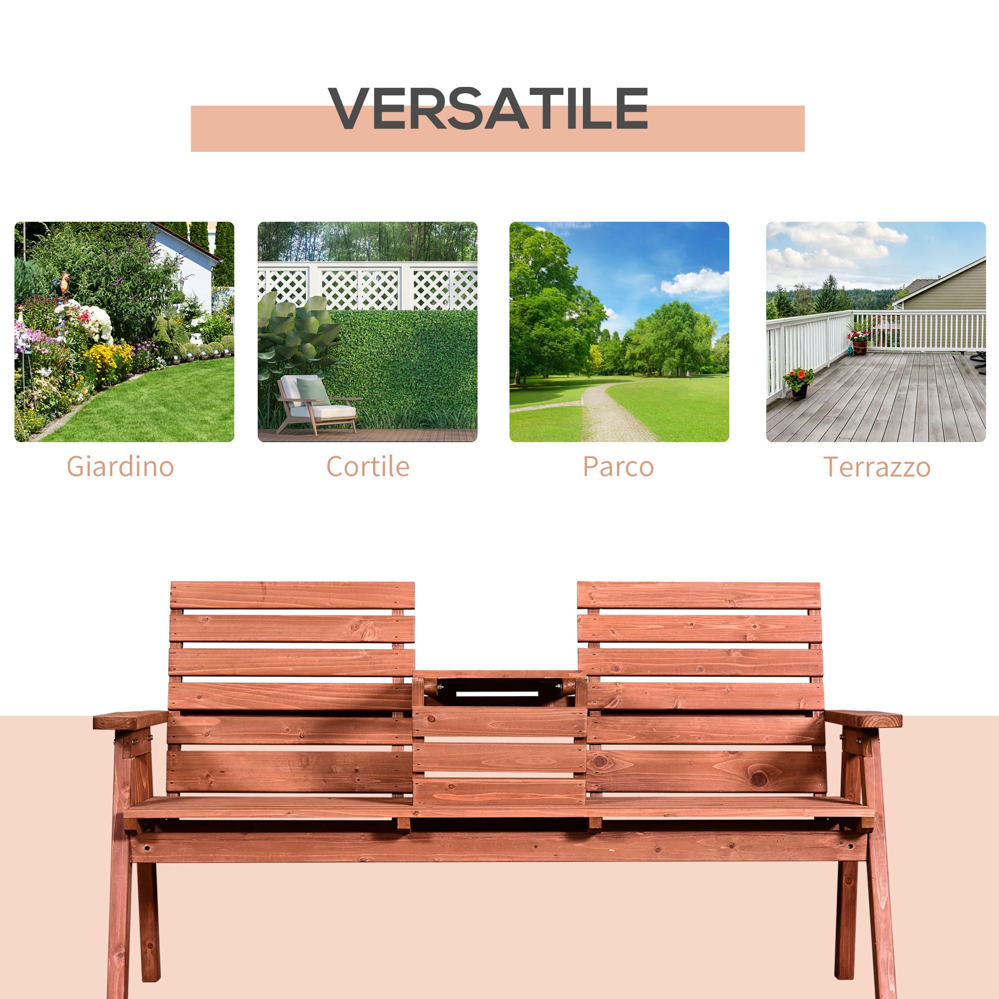 Outsunny Panchina da Esterni in Legno di Abete 2 o 3 Posti, Tavolino Convertibile in Seduta, Impermeabile, 160x68x92cm Outsunny Panchina da Esterni in Legno di Abete 2 o 3 Posti, Tavolino Convertibile in Seduta, Impermeabile, 160x68x92cm